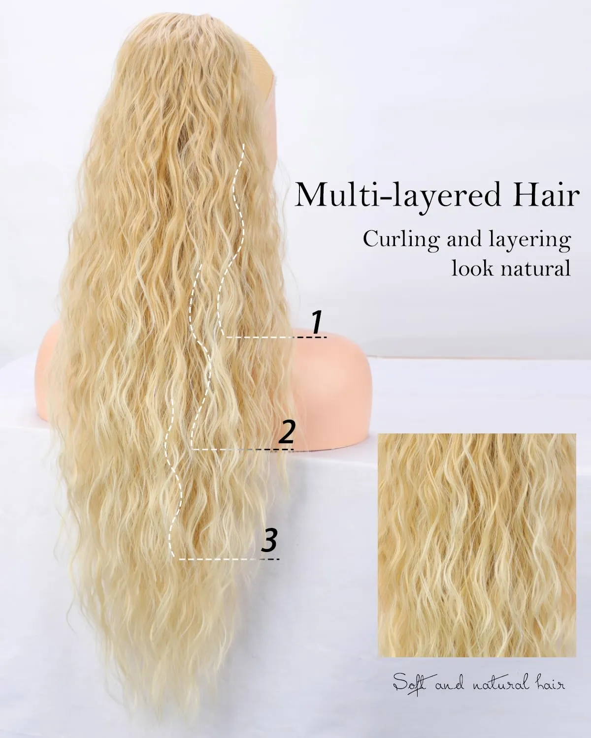 26 Inch Long Black Drawstring Ponytail Extension for Women Synthetic Long Curly Wavy Clip in Ponytail Hair Extensions for Daily Party Use (26 Inch, T24/613J#)
