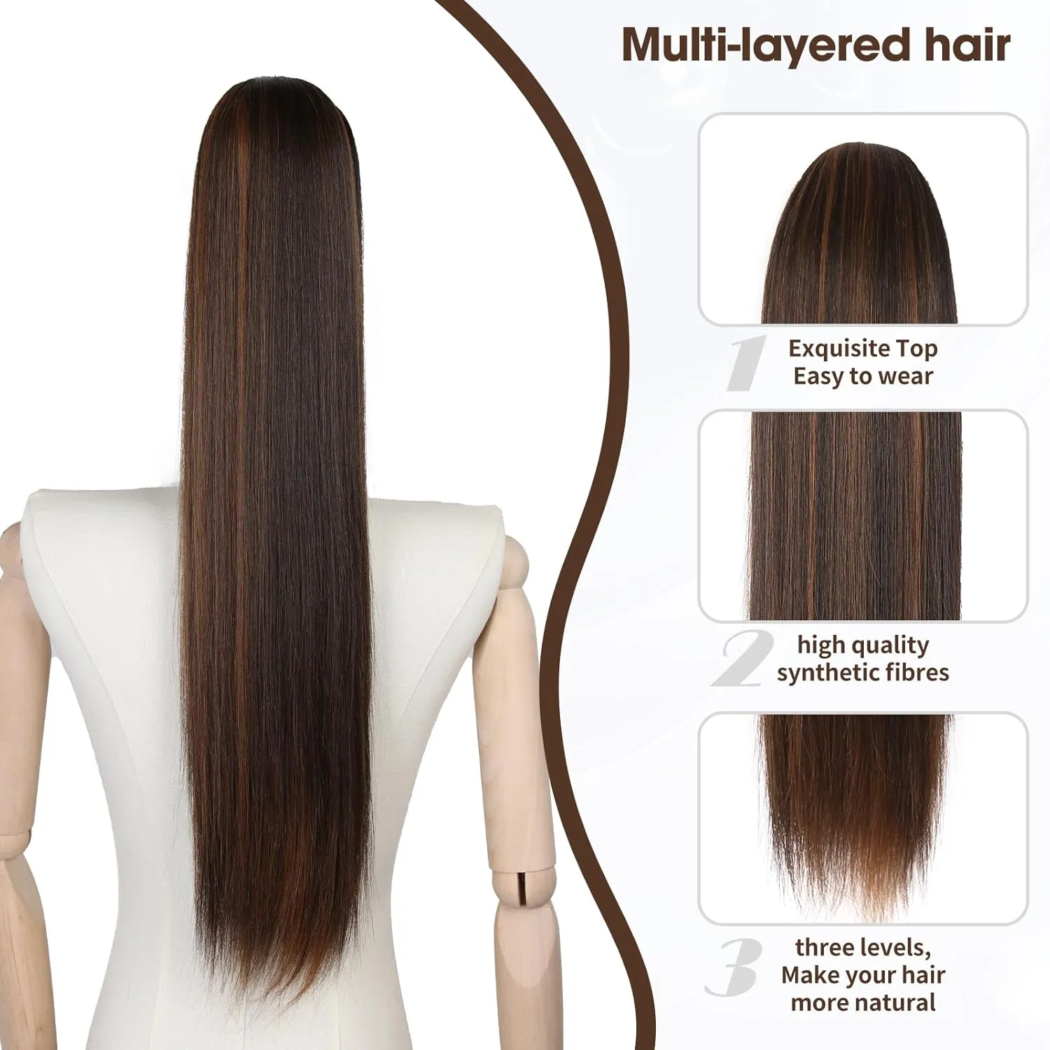 26 Inch Long Ombre Ponytail Extension, Straight Drawstring Ponytail for Black Women, Soft Synthetic Pony Tails Hair Extensions, Hair Extensions Ponytail for Daily Use (Color: P4/30#)