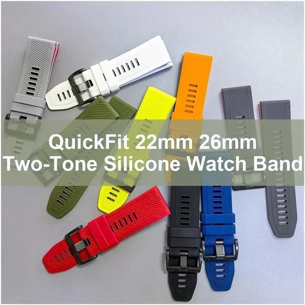 26mm 22mm Two-Tone Silicone Watch Band Fit for Garmin Fenix 8 E 47mm 51mm/ Enduro 3