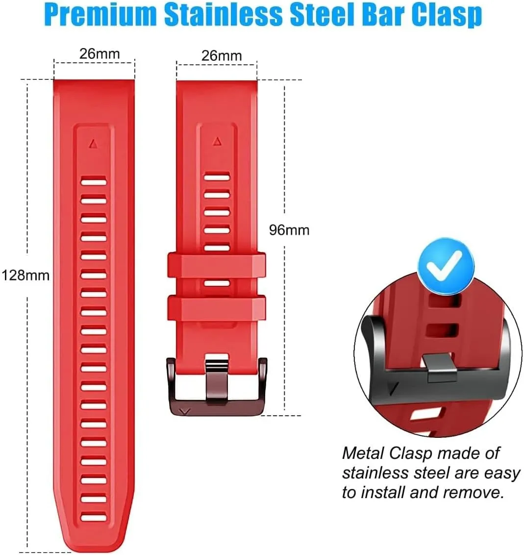 26mm Watch Band，For Garmin Fenix 7X Pro Epix Pro 51mm Fenix 6X Watch Strap Fenix 5X Plus Silicone Wristband Fenix 6X Pro Descent Mk2i MK3i 51mm Smartwatch WristBand