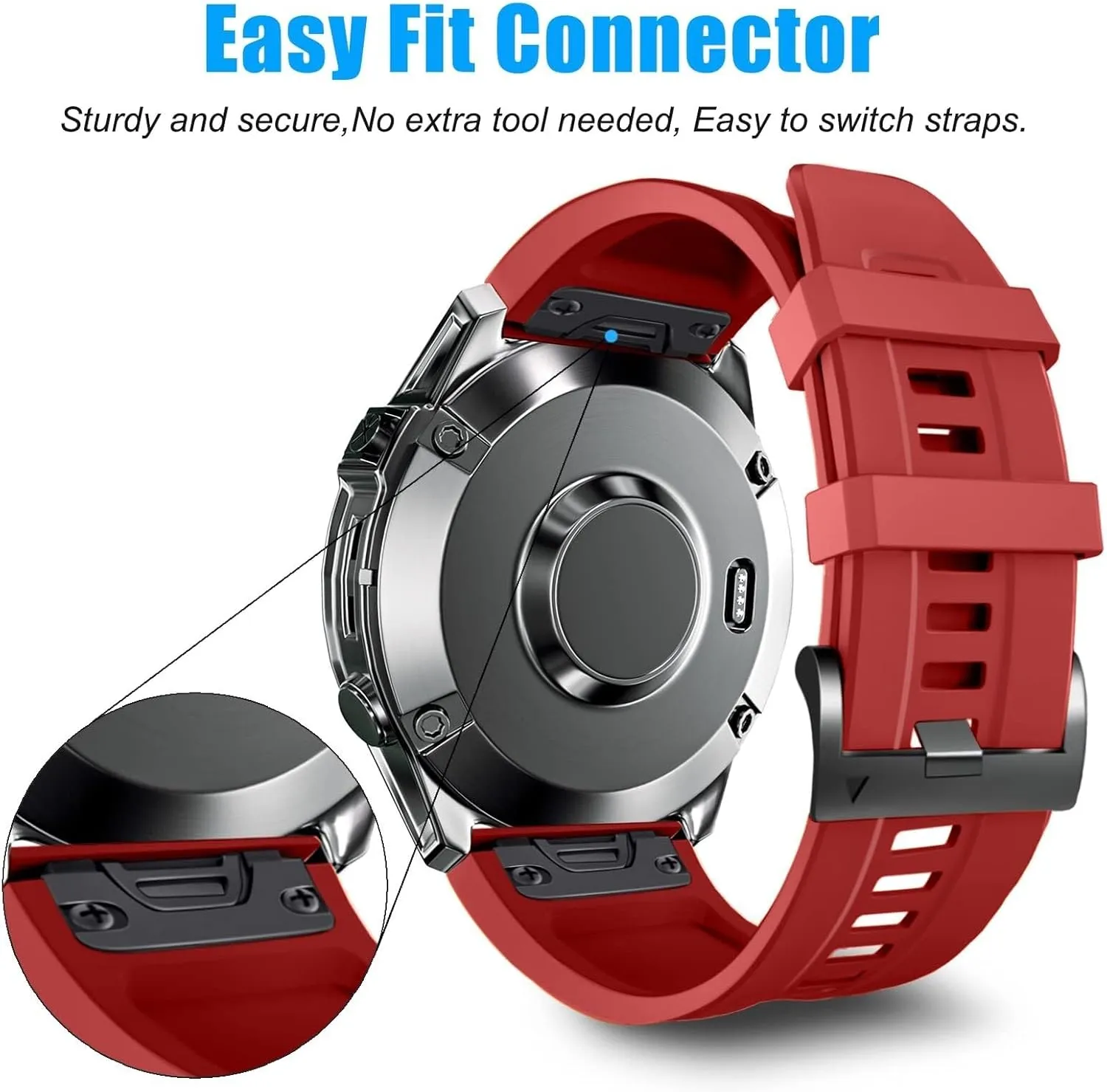 26mm Watch Band，For Garmin Fenix 7X Pro Epix Pro 51mm Fenix 6X Watch Strap Fenix 5X Plus Silicone Wristband Fenix 6X Pro Descent Mk2i MK3i 51mm Smartwatch WristBand