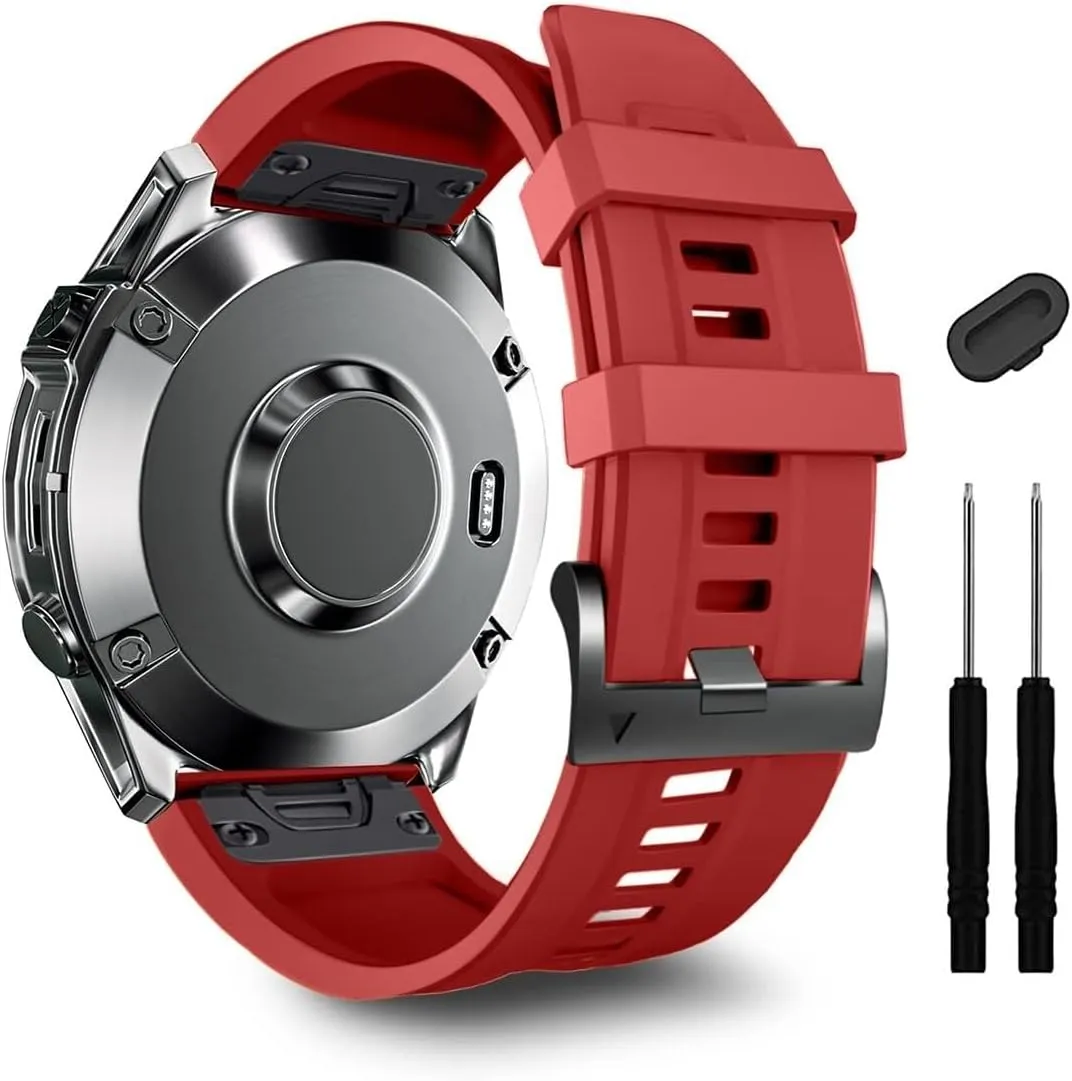 26mm Watch Band，For Garmin Fenix 7X Pro Epix Pro 51mm Fenix 6X Watch Strap Fenix 5X Plus Silicone Wristband Fenix 6X Pro Descent Mk2i MK3i 51mm Smartwatch WristBand