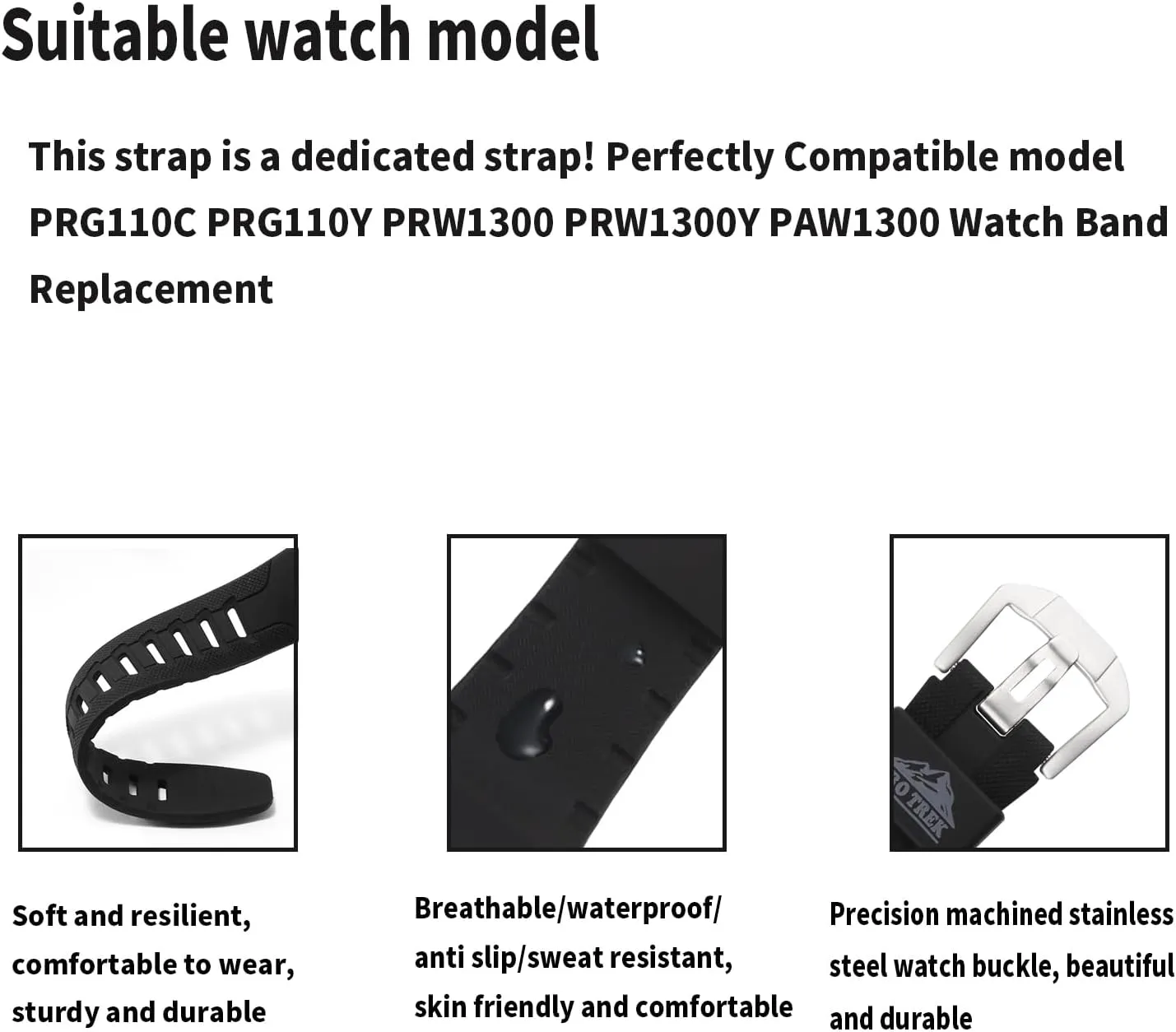 27mm Resin Watch Band replacement for Casio Protrek Pro trek PRG-110C PRG-110Y PRW-1300 PRW-1300Y PAW-1300 Strap Wirstband accessories for Men and Women