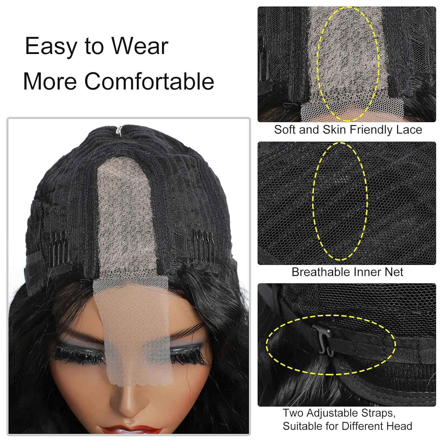 28 Inch Long Curly Synthetic Hair Wigs for Women Black Lace Front Wig Synthetic Curly Wigs Deep Wave Wig with 4" Simulated Scalp Natural Crimps Curls Hair Replacement Wigs for Daily Party Use 1B#