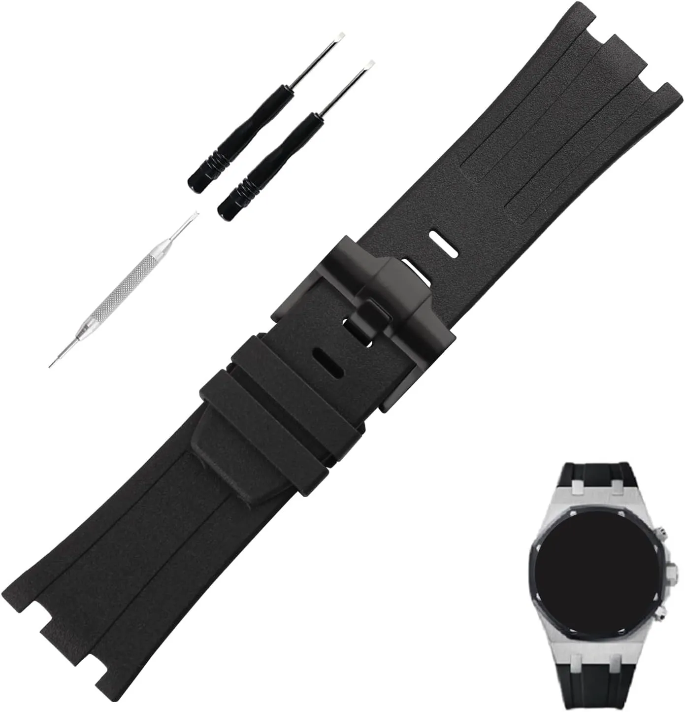 28mm Rubber Watch Band replacement for Audemars Piguet AP Royal Oak Offshore 15703 15710 15400 26470 26400 28 mm Silicone Strap Wirstband accessories with Buckle for Men and Women