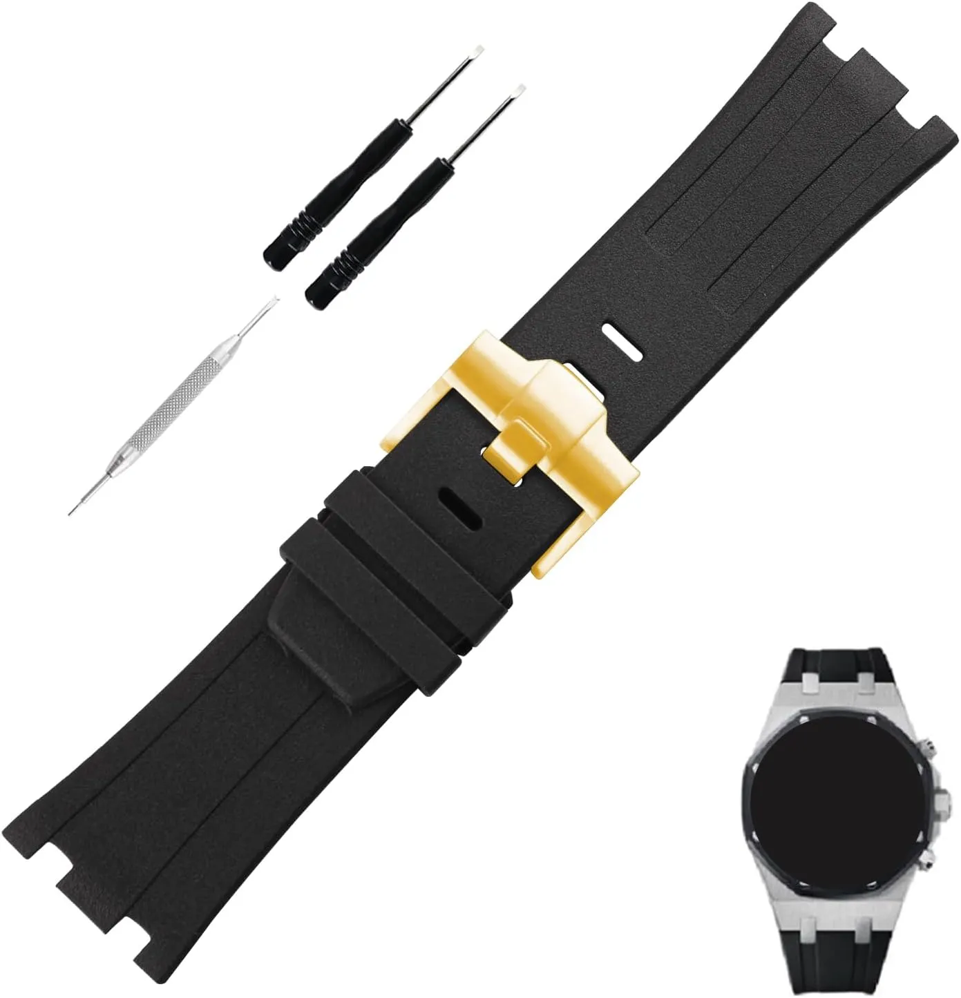 28mm Rubber Watch Band replacement for Audemars Piguet AP Royal Oak Offshore 15703 15710 15400 26470 26400 28 mm Silicone Strap Wirstband accessories with Buckle for Men and Women
