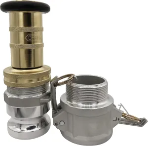 2" NPSH Brass Industrial Fire Hose Nozzle with 2 x Aluminum 2 inch Camlock Fittings Couplings Fire Equipment Constant Flow Heavy-Duty Fog Nozzle