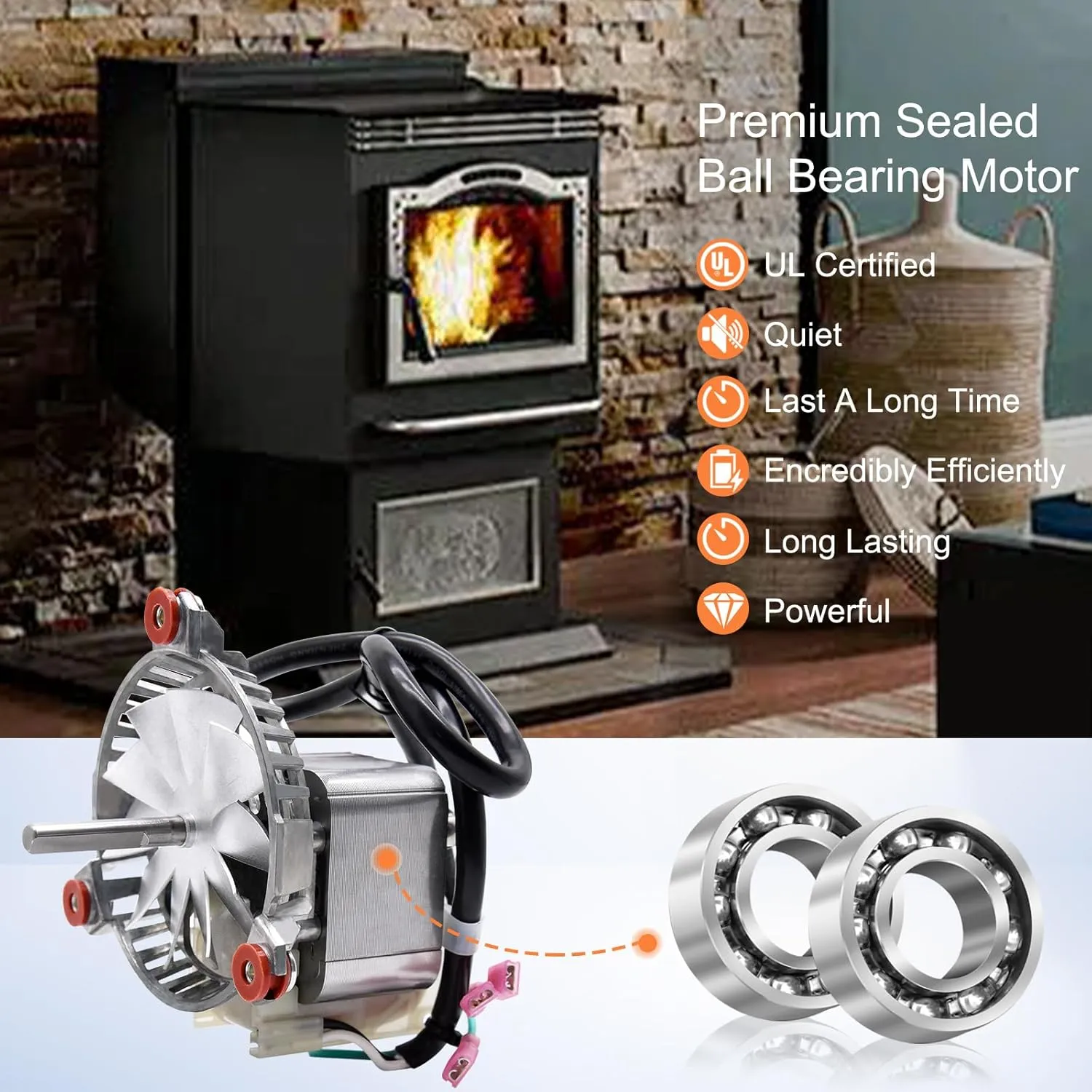 3-21-08639 Combustion Blower Motor for Harman P68, P43, P61, P61A, Accentra 52i, Advance, P38 Pellet Stove, with 5" Double Paddle Fan Blade