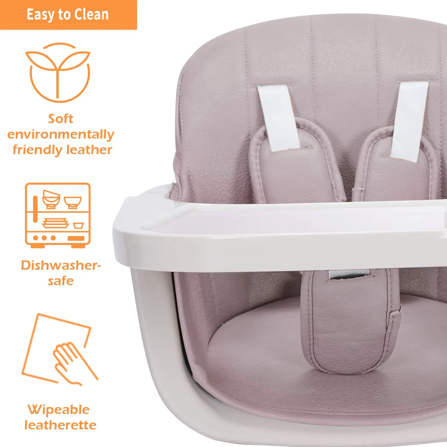3-in-1 Convertible Wooden High Chair, High Chairs for Babies and Toddlers, Baby High Chair with Adjustable Legs & Dishwasher Safe Tray, Made of Sleek Hardwood & Premium Leatherette, Pink Color