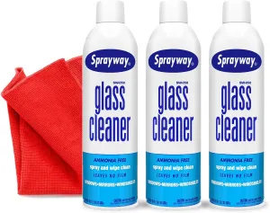 3 Pack Sprayway Glass Cleaner w/Microfiber Cleaning Cloth - Streak-Free Shine, Safe Formula, Multi Surface Glass, Door, Mirror & Window Cleaner Foam - 19 oz