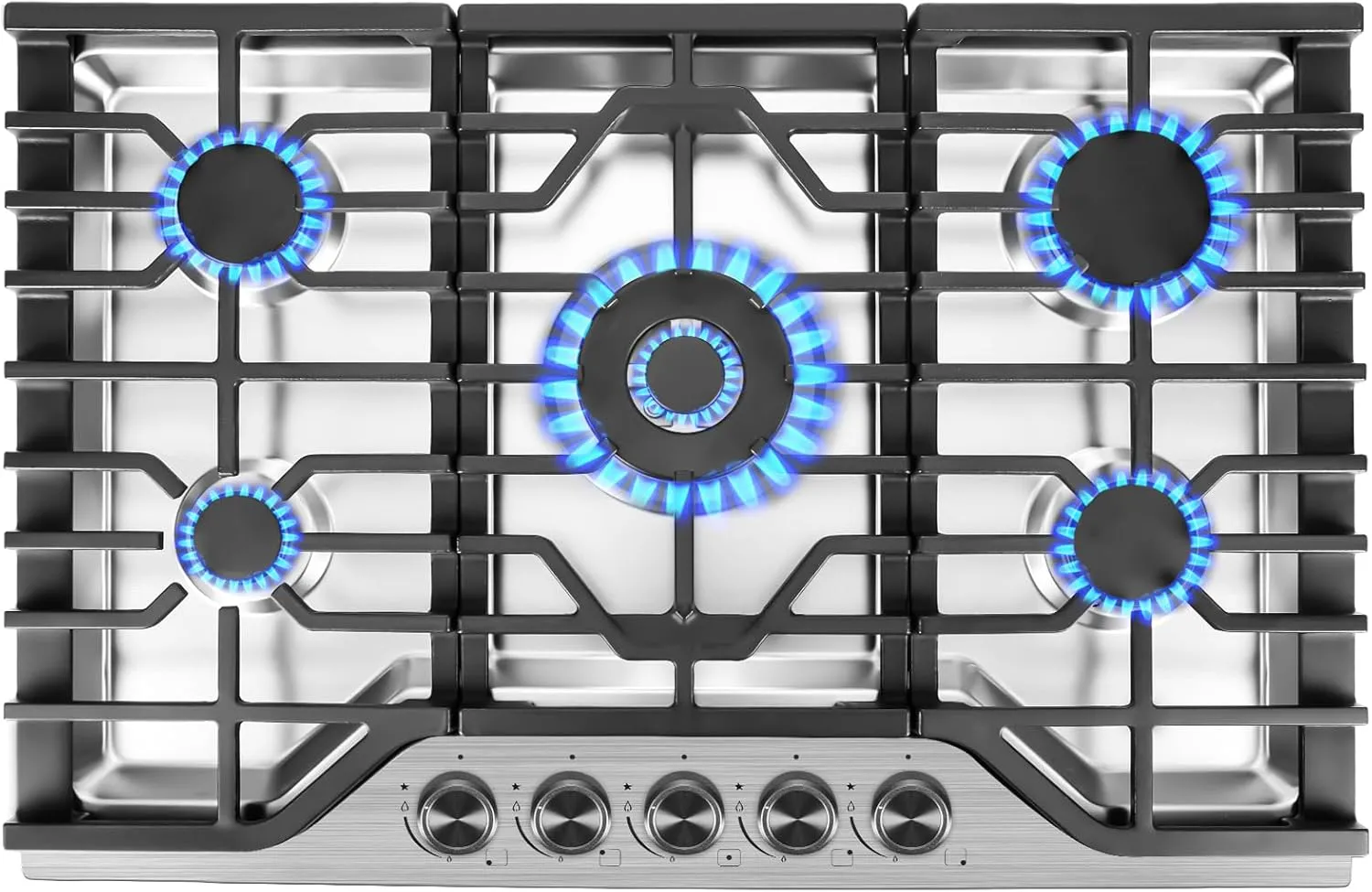 30 Inch Gas Cooktop Stovetop with 5 Italy SABAF Burners 39400BTU, 0.6mm Stainless Steel,Heavy-Duty Cast Iron Grate,Dual Fuel LPG/NG,Leakage Protection