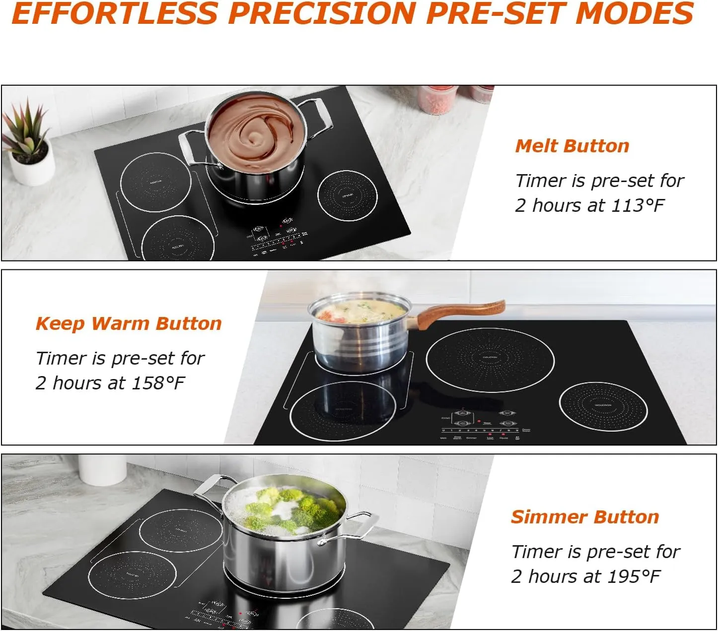 30 Inch Induction Cooktop 4 Burners, Flat Glass Top Electric Stove Hob with Bridge-SYNC, 3 Preset Modes Booster, Timer, Pause, Child Lock, Drop in, 208~240V/40A, Black