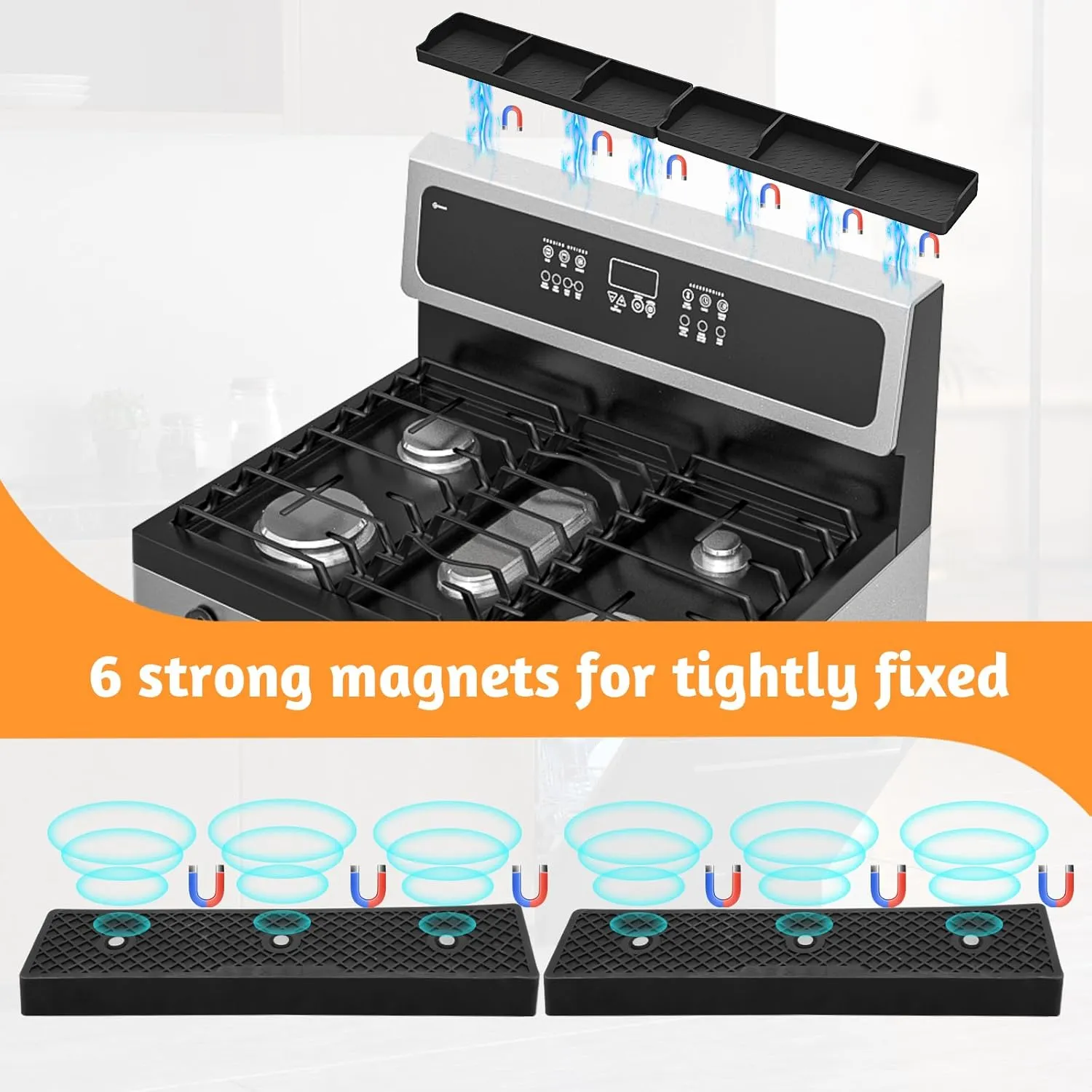 30 Inch Silicone Stove Oven Top Shelf Magnetic for Kitchen Gadgets, Soft Flexible Strong Magnetic Heat Resistant Spice Rack Kitchen Organizer for Over Oven Stove