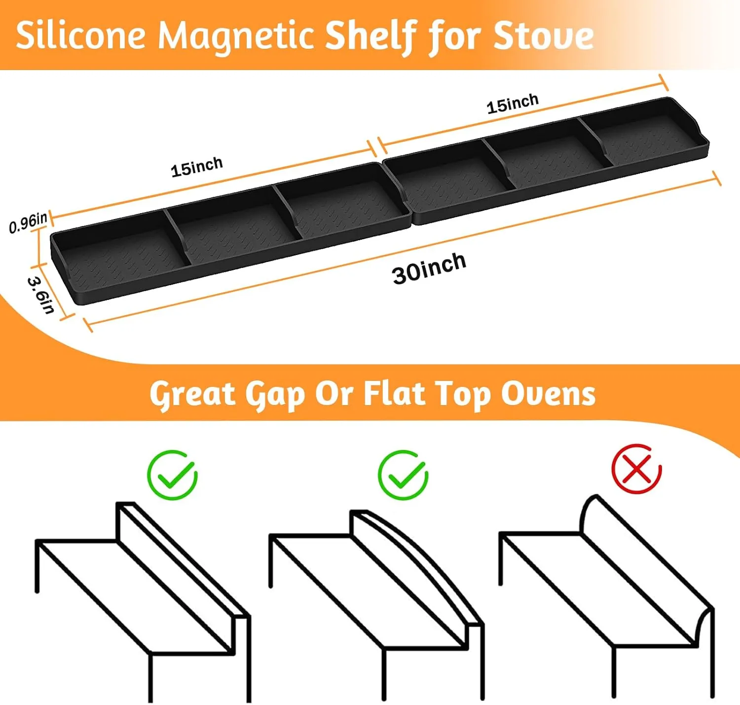 30 Inch Silicone Stove Oven Top Shelf Magnetic for Kitchen Gadgets, Soft Flexible Strong Magnetic Heat Resistant Spice Rack Kitchen Organizer for Over Oven Stove