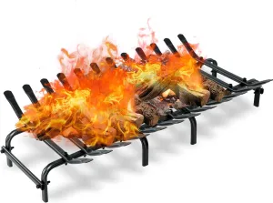 30 inch Steel Fireplace Grates Stove Grate Rack for Efficient and Effective Wood Burning Indoor Hearth Outdoor Firepit Matt Black (29 X 16 Inch)