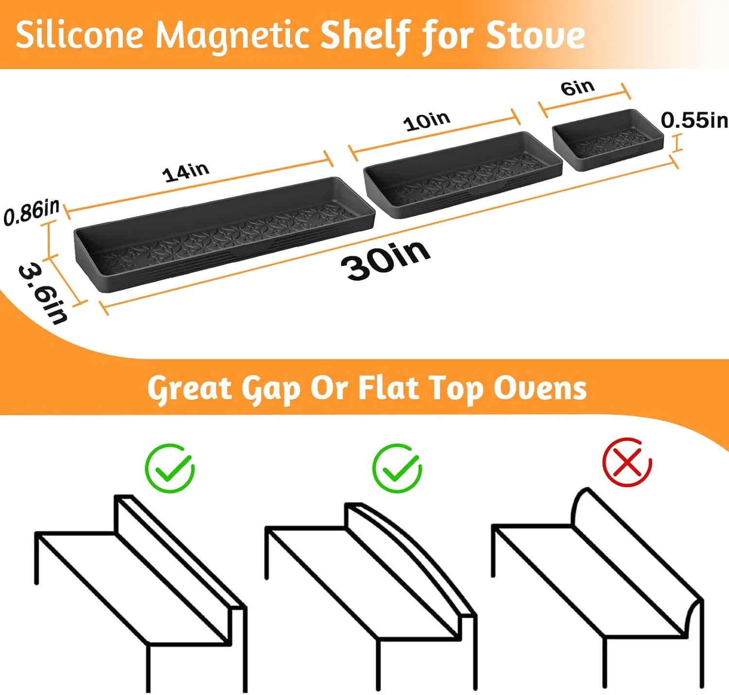 30"/24"/20" Silicone Magnetic Shelf for Stove Top for Kitchen Gadgets, Soft Flexible Strong Magnetic Heat Resistant Over the Stove Top of Shelf Spice Rack Kitchen Organizer for Back of Oven