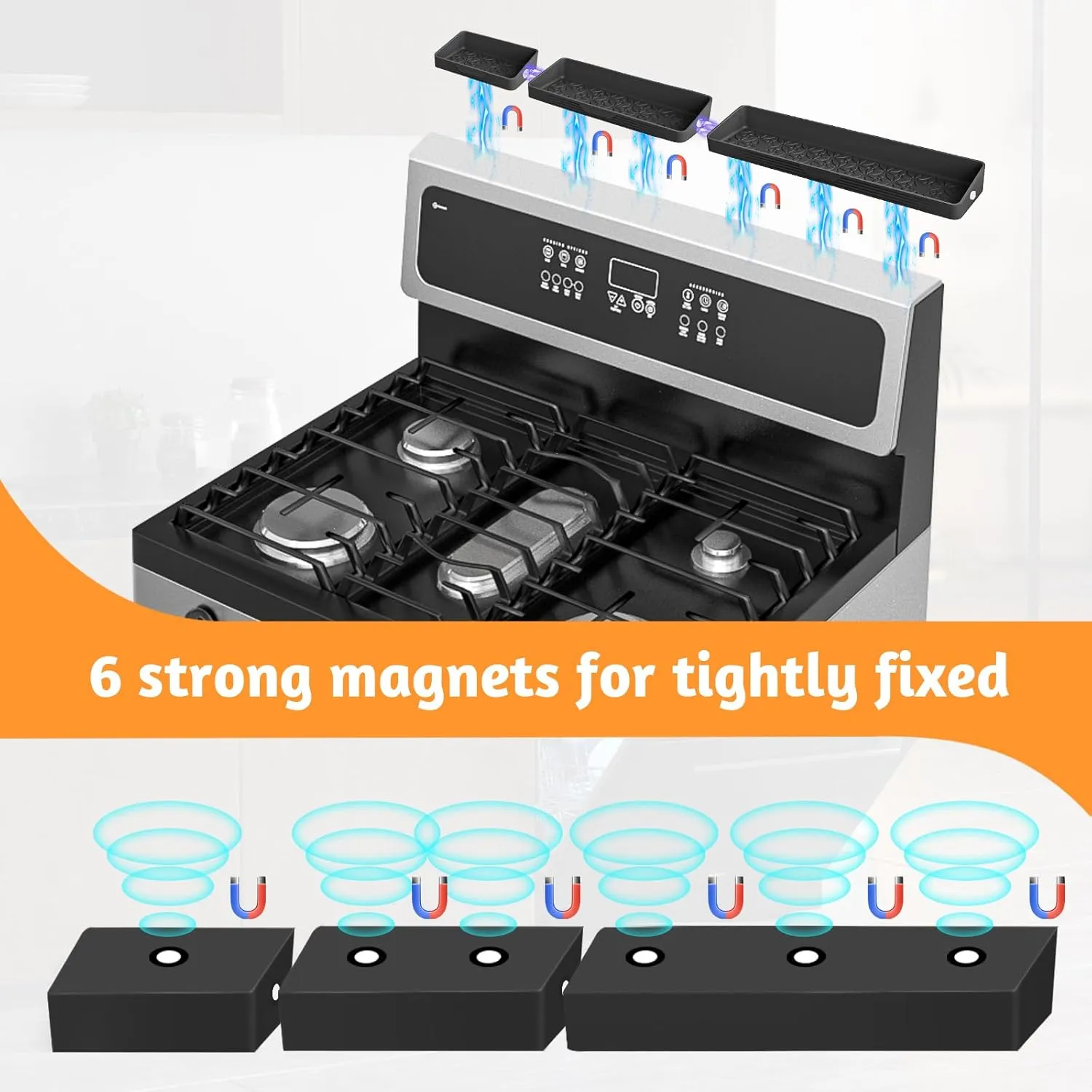 30"/24"/20" Silicone Magnetic Shelf for Stove Top for Kitchen Gadgets, Soft Flexible Strong Magnetic Heat Resistant Over the Stove Top of Shelf Spice Rack Kitchen Organizer for Back of Oven