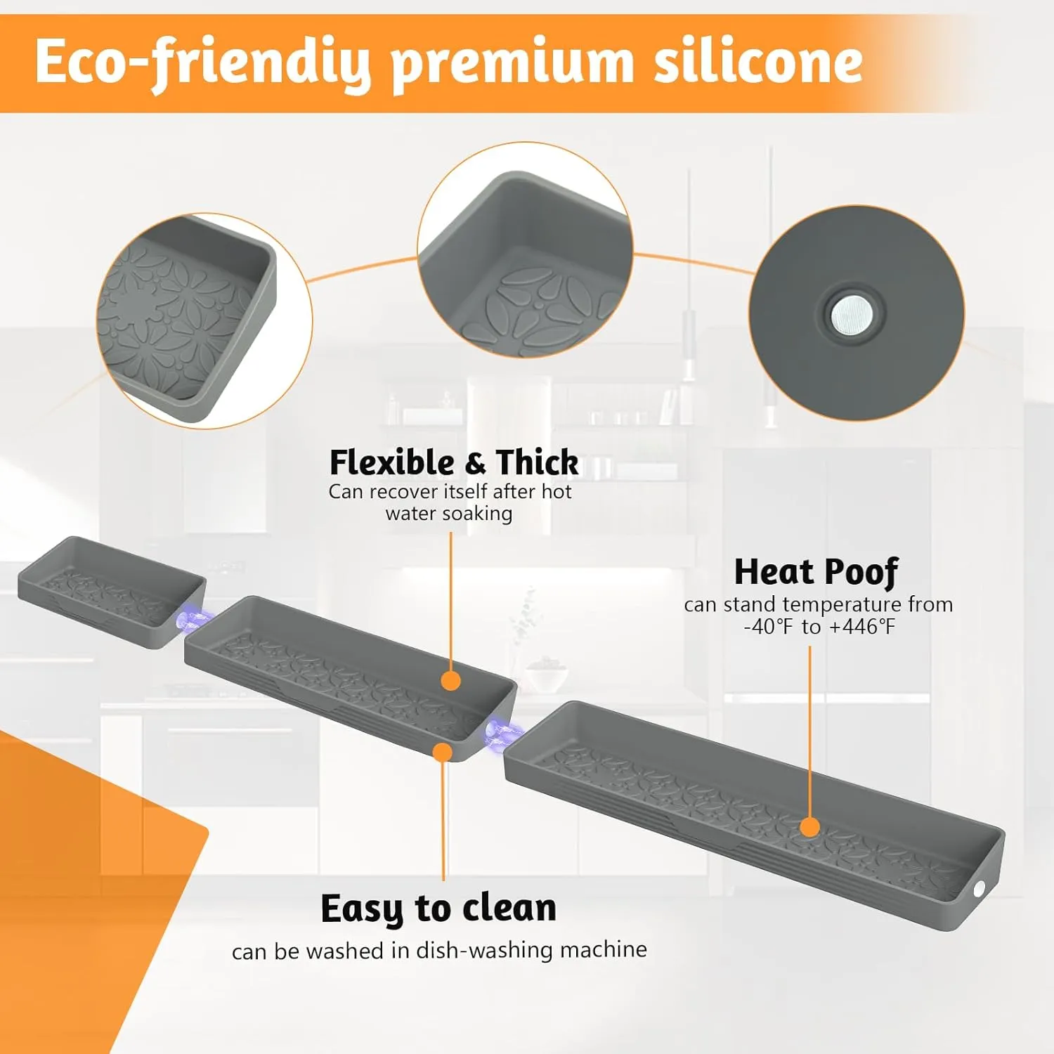 30"/24"/20" Silicone Stove Top Magnetic Shelf for Kitchen, Soft Flexible Strong Magnetic Heat Resistant Over the Stove Silicone Oven Shelf Spice Rack Organizer for Back of Oven - Grey