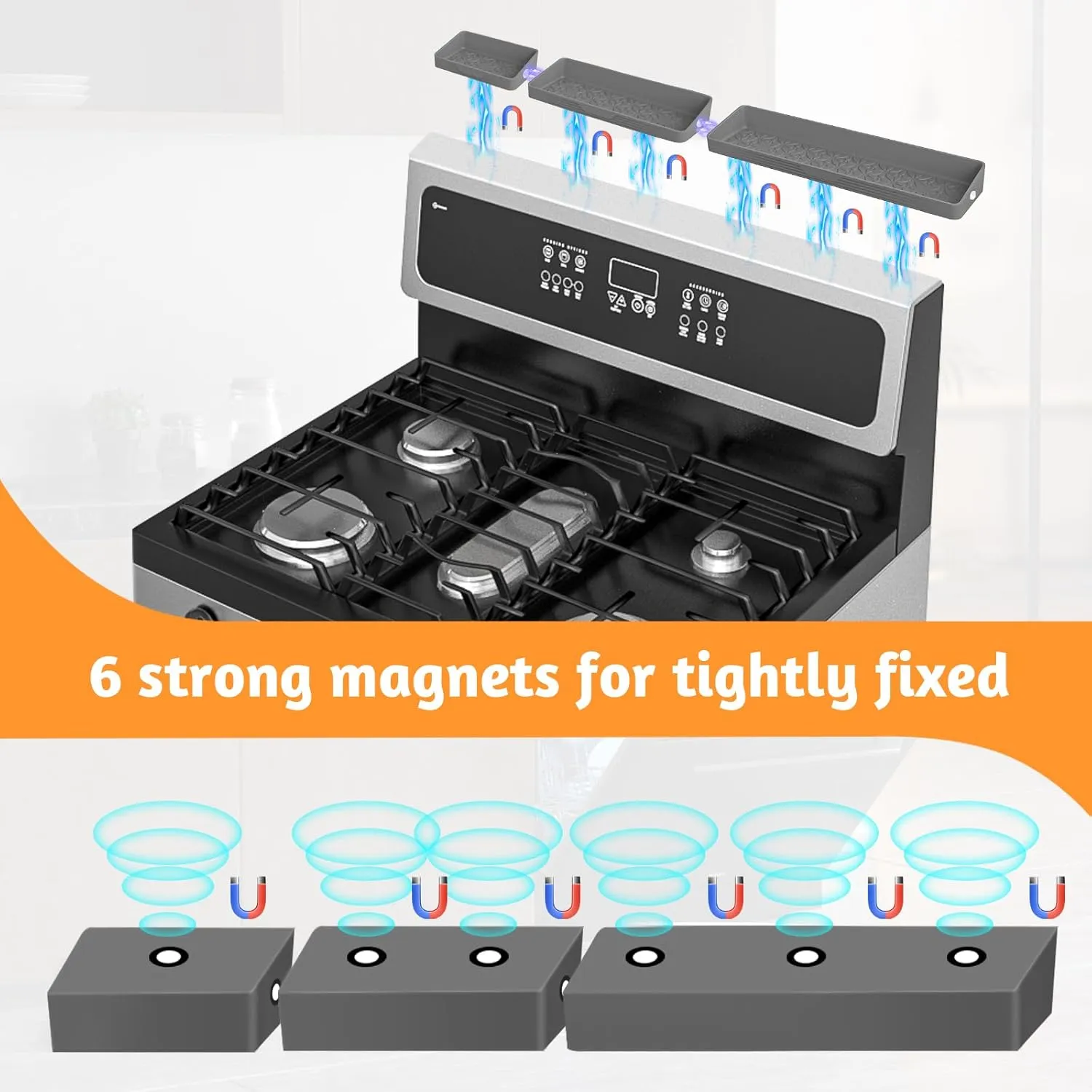 30"/24"/20" Silicone Stove Top Magnetic Shelf for Kitchen, Soft Flexible Strong Magnetic Heat Resistant Over the Stove Silicone Oven Shelf Spice Rack Organizer for Back of Oven - Grey