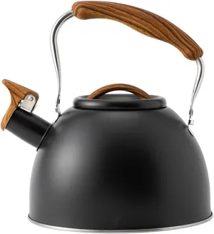 3.1 Quart/3 Liter Whistling Tea Kettle,Food Grade Stainless Steel and Wood Pattern Folding Handle, Work for All Stovetops