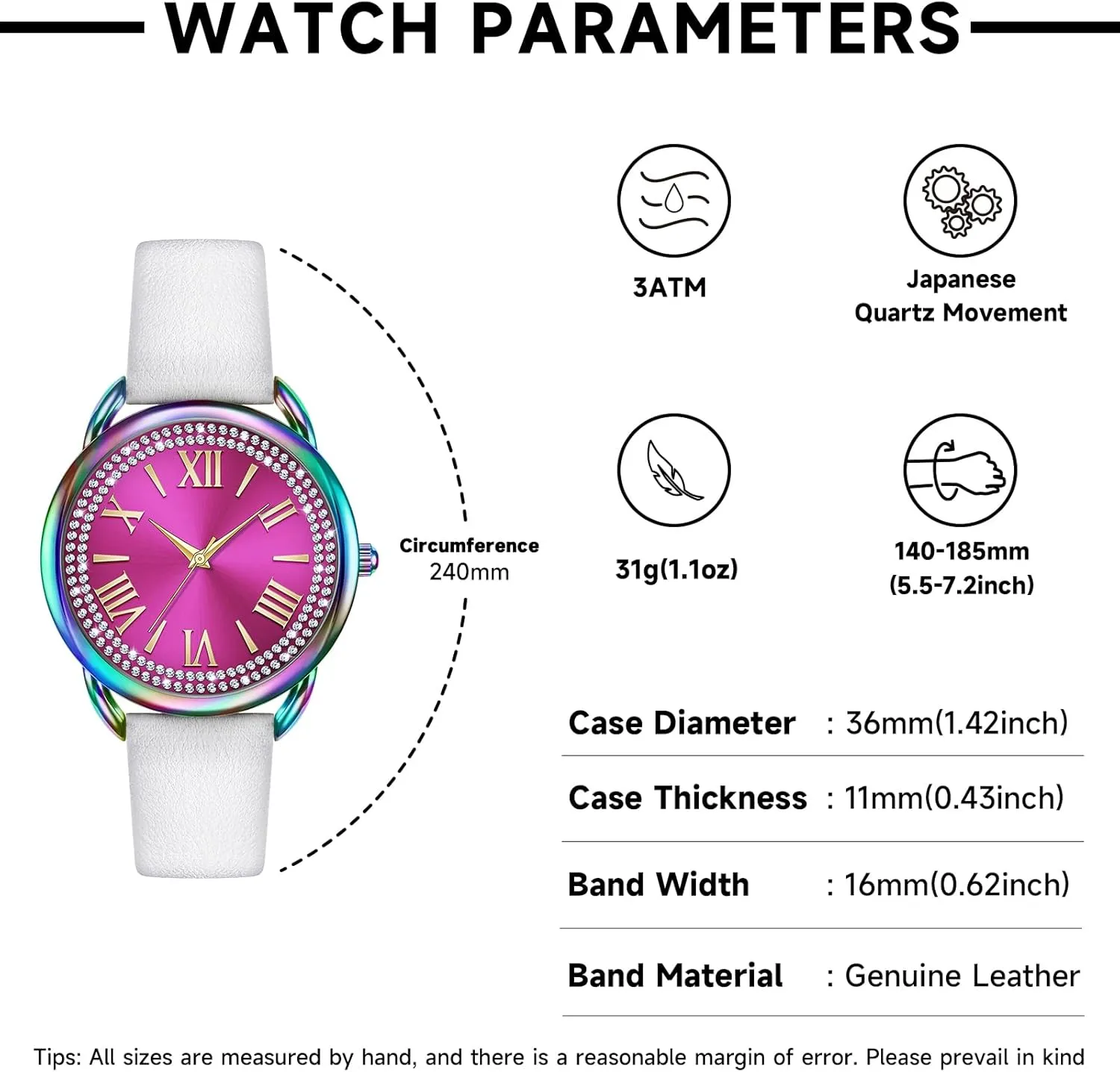35MM Women Watch Big Face Easy to Read Watch Waterproof Watch