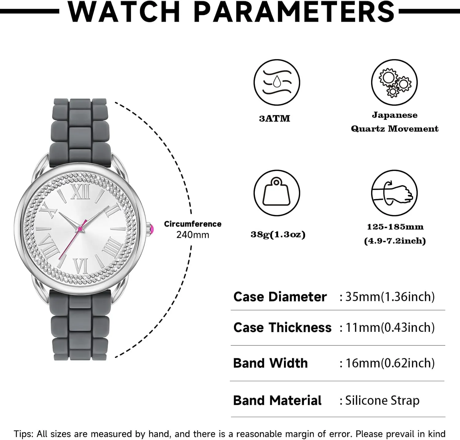35MM Women Watch Big Face Easy to Read Watch Waterproof Watch