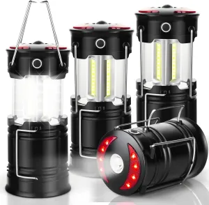 4 Pack Lantern Camping Essentials Lights, Led Flashlight for Power Outages, Tent Lights for Emergency, Survival Gear and Supplies for Hurricane, Rechargeable and Battery Powered Operated Lamp