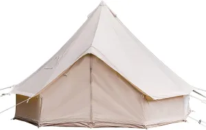 4 Season Cotton Canvas Yurt Tent with Stove Jacks, 5M / 16.4ft Canvas Bell Tent, Big Space Camping Yurt Style Tent for Family Camping Picnic