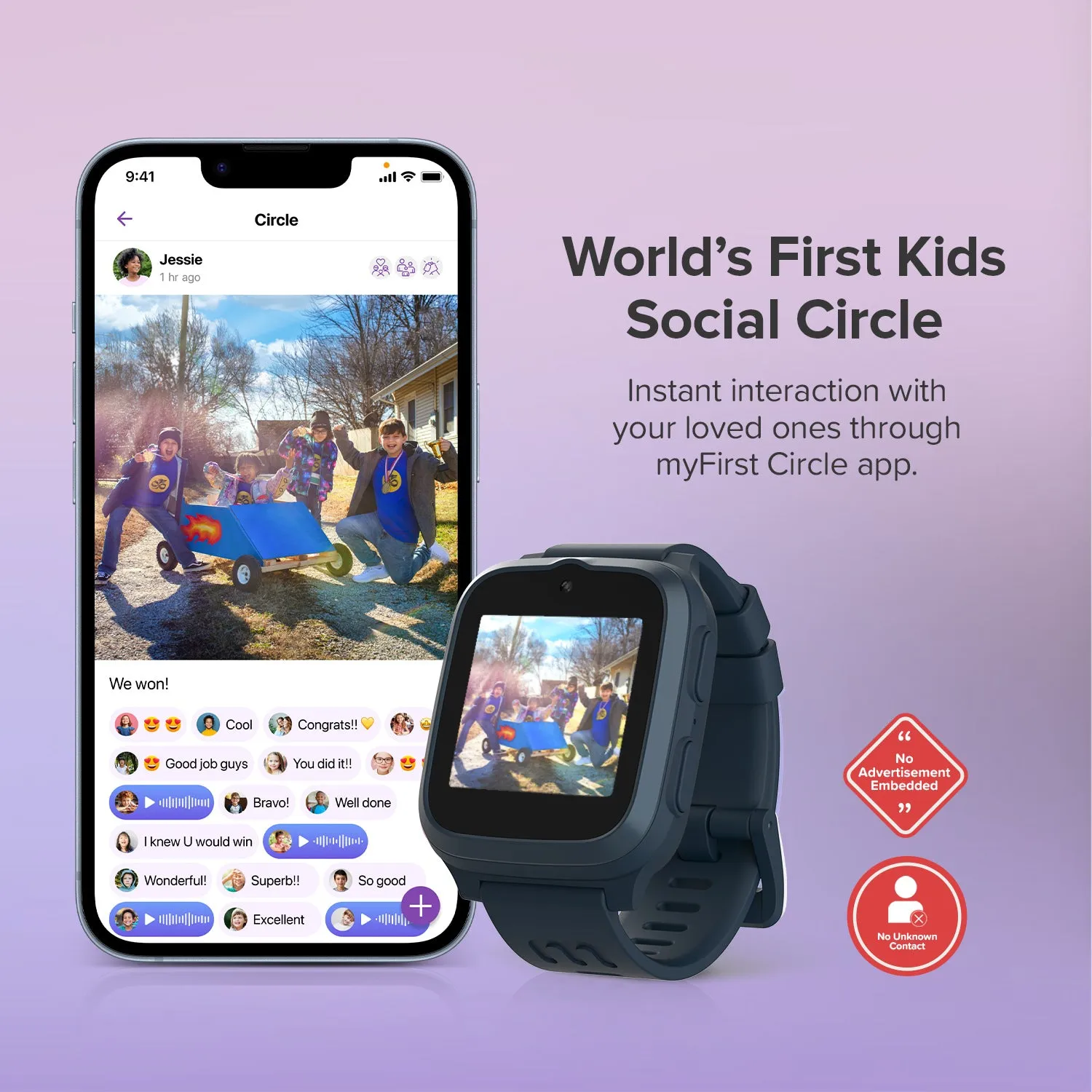 4G eSIM Kids Smartwatch with GPS Tracking, Video Call (Square) | myFirst Fone S3 