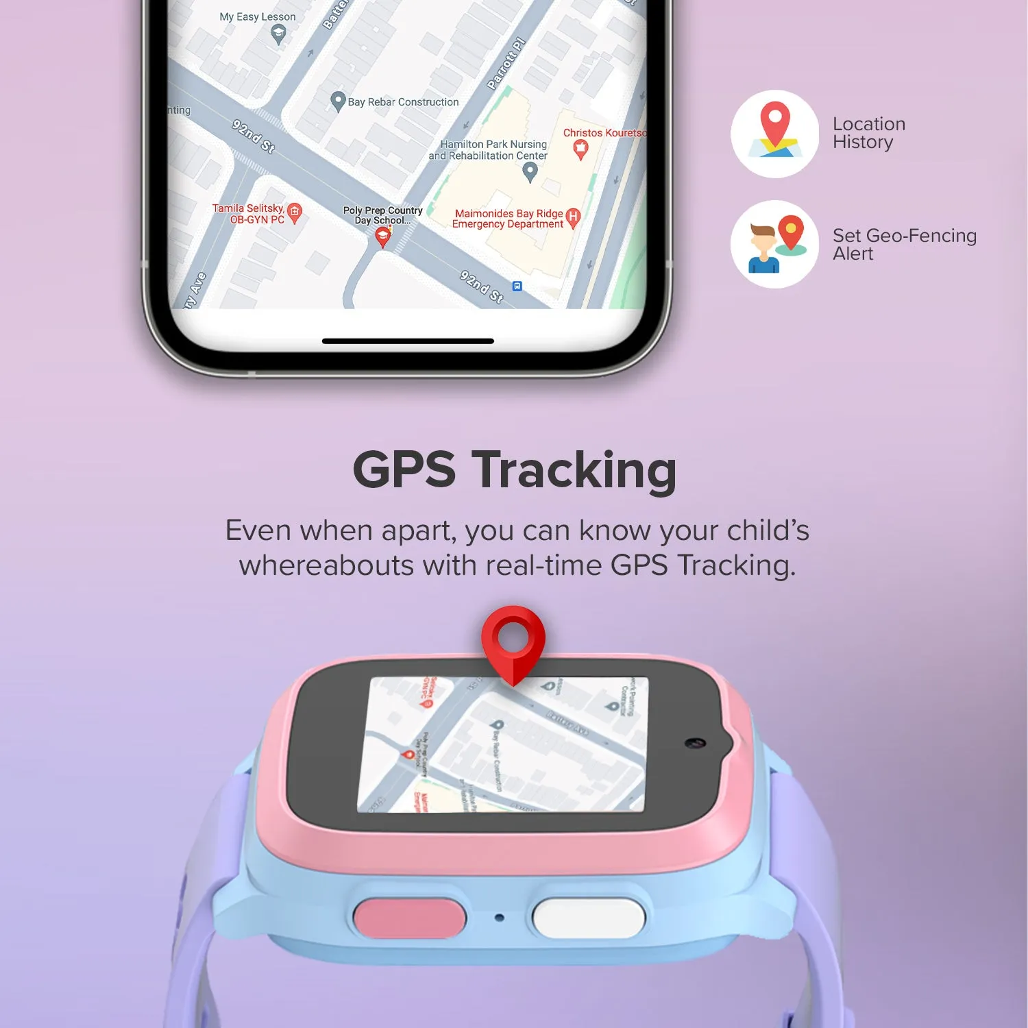 4G eSIM Kids Smartwatch with GPS Tracking, Video Call (Square) | myFirst Fone S3 