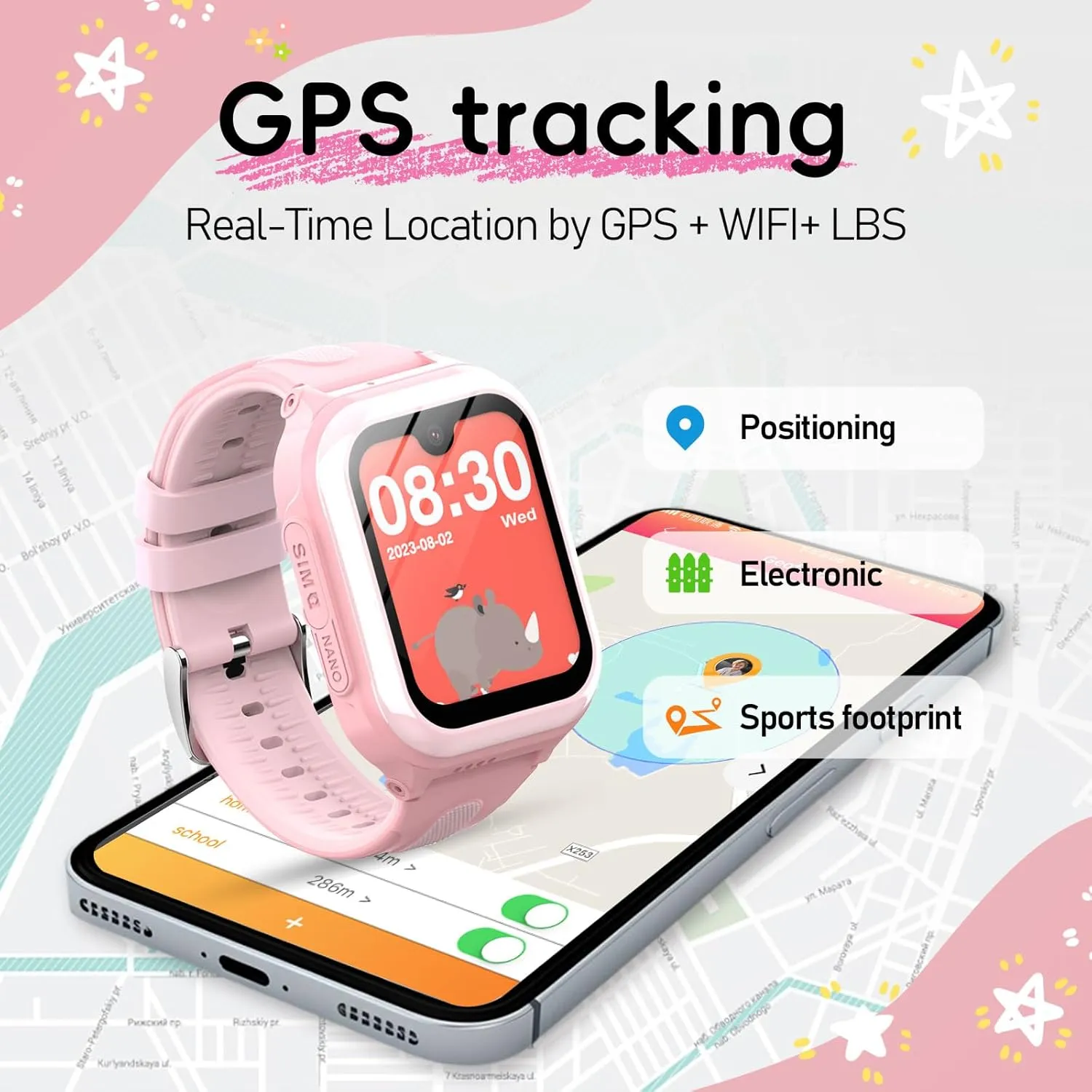 4G Kids Smart Watch with GPS Tracking, SOS, WiFi, Camera, Step Counts, 2 Way Voice Chat & Video Calling - SIM Card Included - Amoled Kids Smart Watch for School Boys & Girls