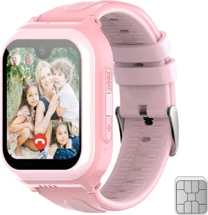 4G Kids Smart Watch with GPS Tracking, SOS, WiFi, Camera, Step Counts, 2 Way Voice Chat & Video Calling - SIM Card Included - Amoled Kids Smart Watch for School Boys & Girls