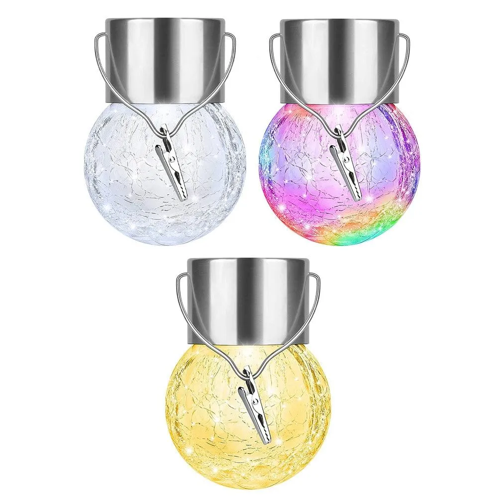 4PCS Tree Hanging Globe Light Solar Crackle Glass Ball Lamp Decorative Lantern White Light  For Garden Wedding Party Holiday