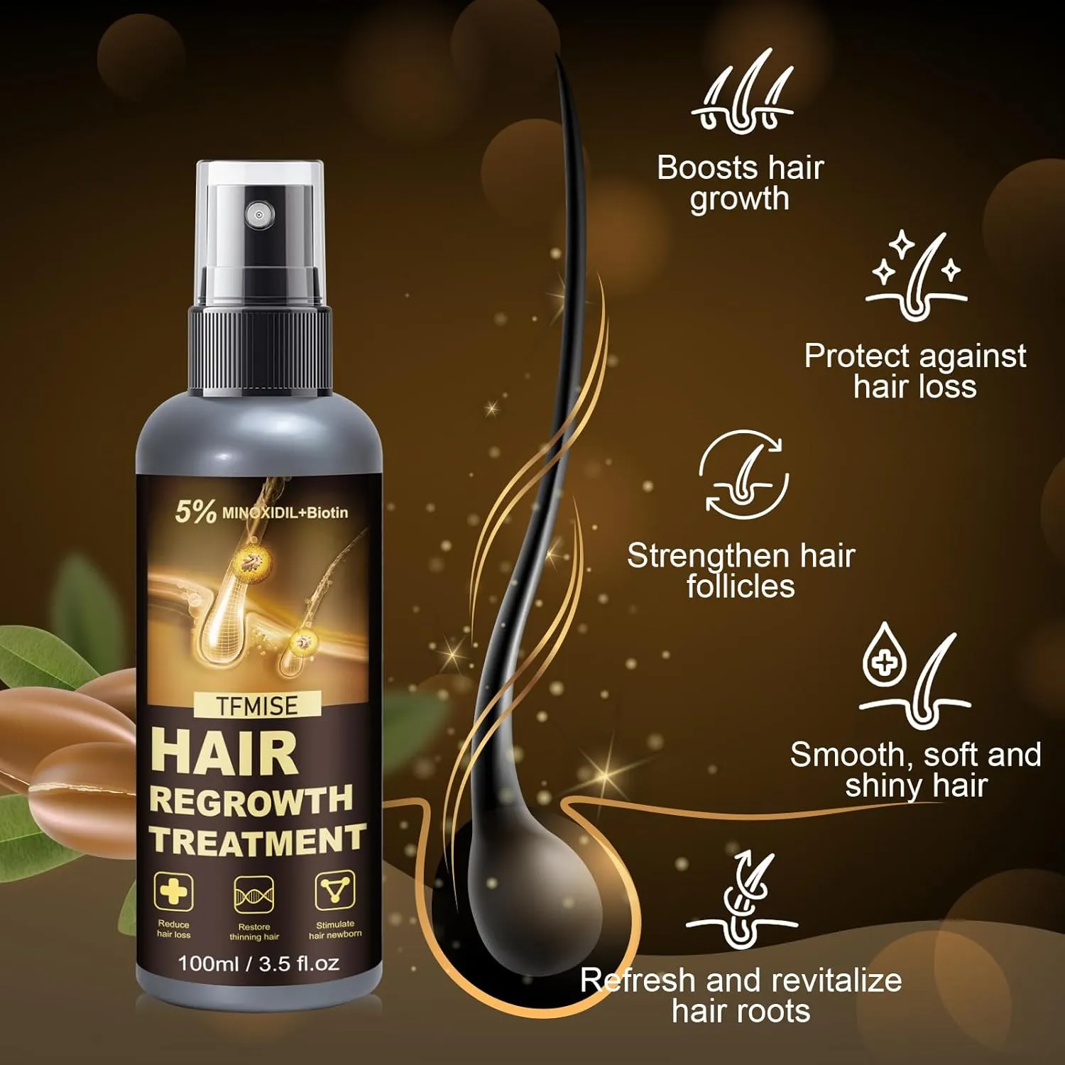 5% Minoxidil for Men, 100ml x 2 Pack Minoxidil for Women Hair Growth, Minoxidil Spray Hair Growth Products Kit, Hair Growth Serum with Biotin, Hair Regrowth Treatment for Light and no Greasy
