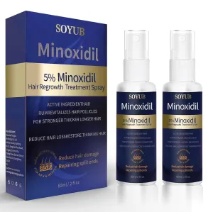 5% Minoxidil For Men Hair Growth, Minoxidil For Women Hair Regrowth Serum Spray, Stop Hair Thinning and Hair Stronger Thicker Longer Healthier - 2.02 Fl.Oz (2 Bottles)