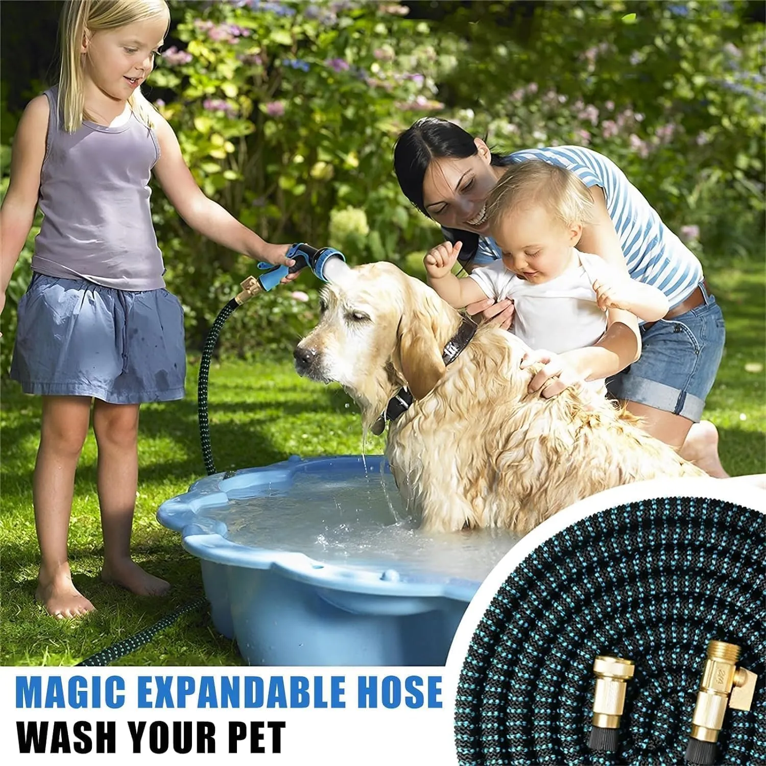 50 ft Expandable Garden Hose - Kink Free Flexible Water Hose 50ft with 10 Pattern Spray Nozzle, 3/4 Solid Brass Connectors, Retractable Latex Core - Lightweight Expanding Hose