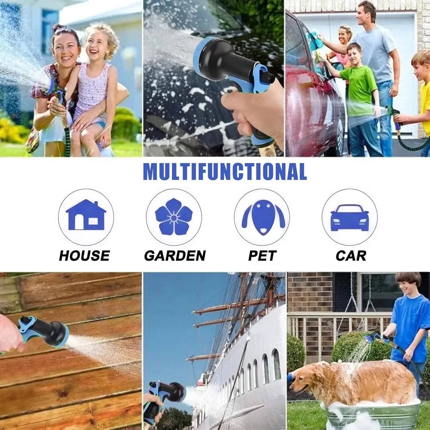 50 ft Expandable Garden Hose - Kink Free Flexible Water Hose 50ft with 10 Pattern Spray Nozzle, 3/4 Solid Brass Connectors, Retractable Latex Core - Lightweight Expanding Hose