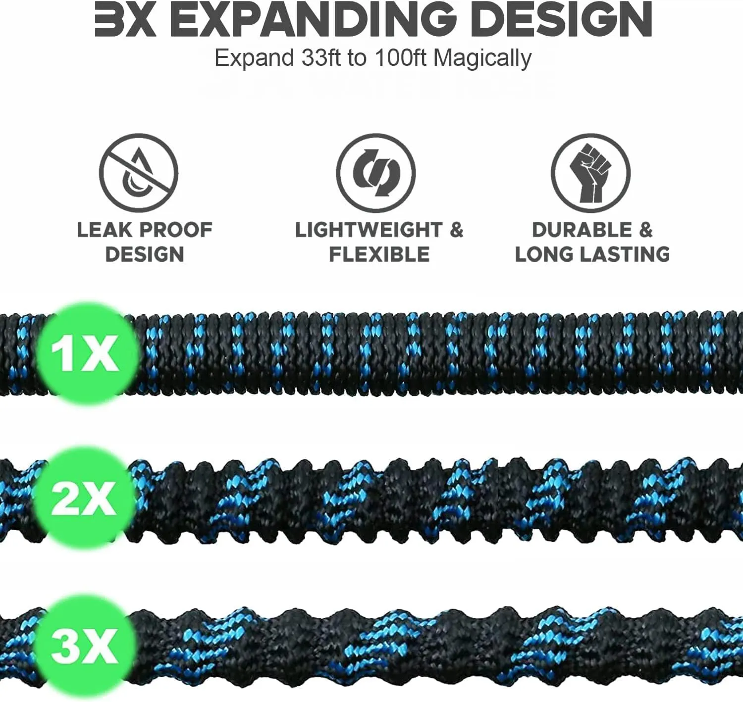 50 ft Expandable Garden Hose - Kink Free Flexible Water Hose 50ft with 10 Pattern Spray Nozzle, 3/4 Solid Brass Connectors, Retractable Latex Core - Lightweight Expanding Hose