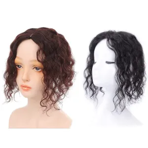 5x8cm Women Hair Wig hand made mono base Natural Human Hair Top HairPiece Replacement One Piece Clip in Hair Crown Extension (Curly Light Brown)