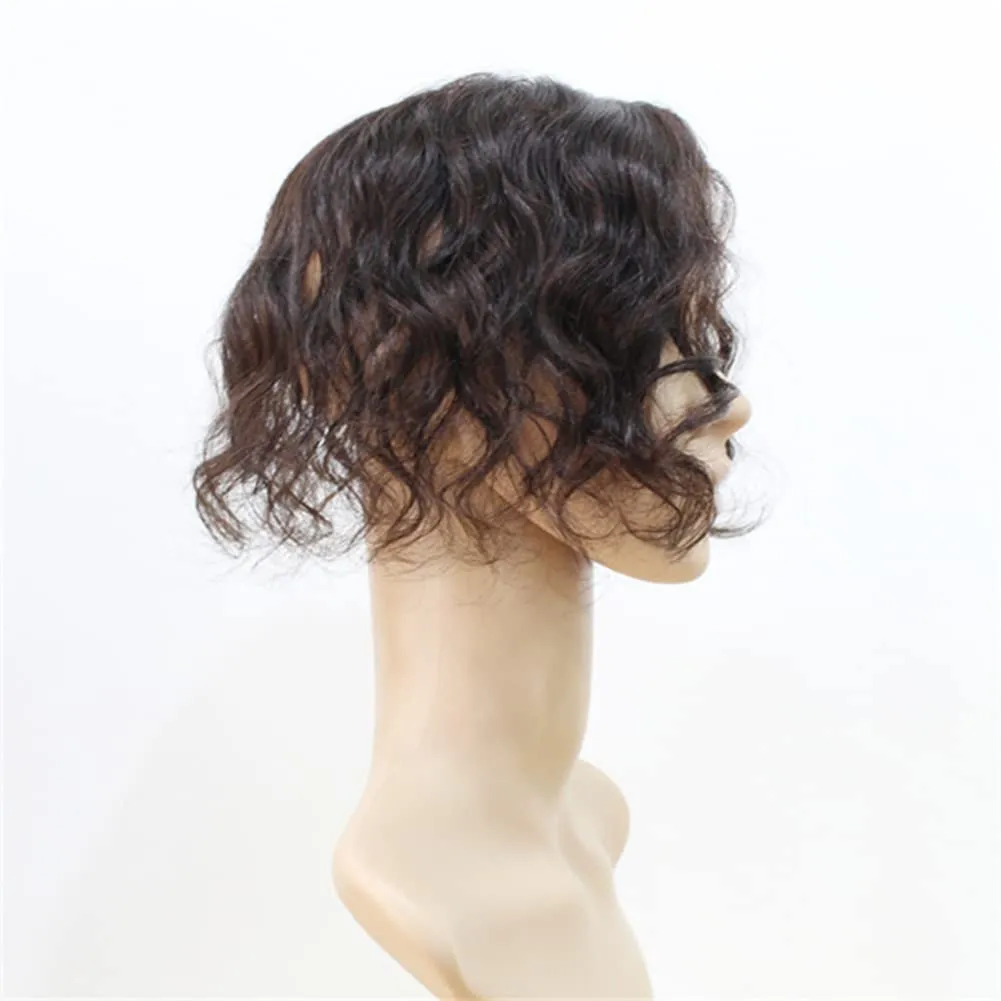 5x8cm Women Hair Wig hand made mono base Natural Human Hair Top HairPiece Replacement One Piece Clip in Hair Crown Extension (Curly Light Brown)