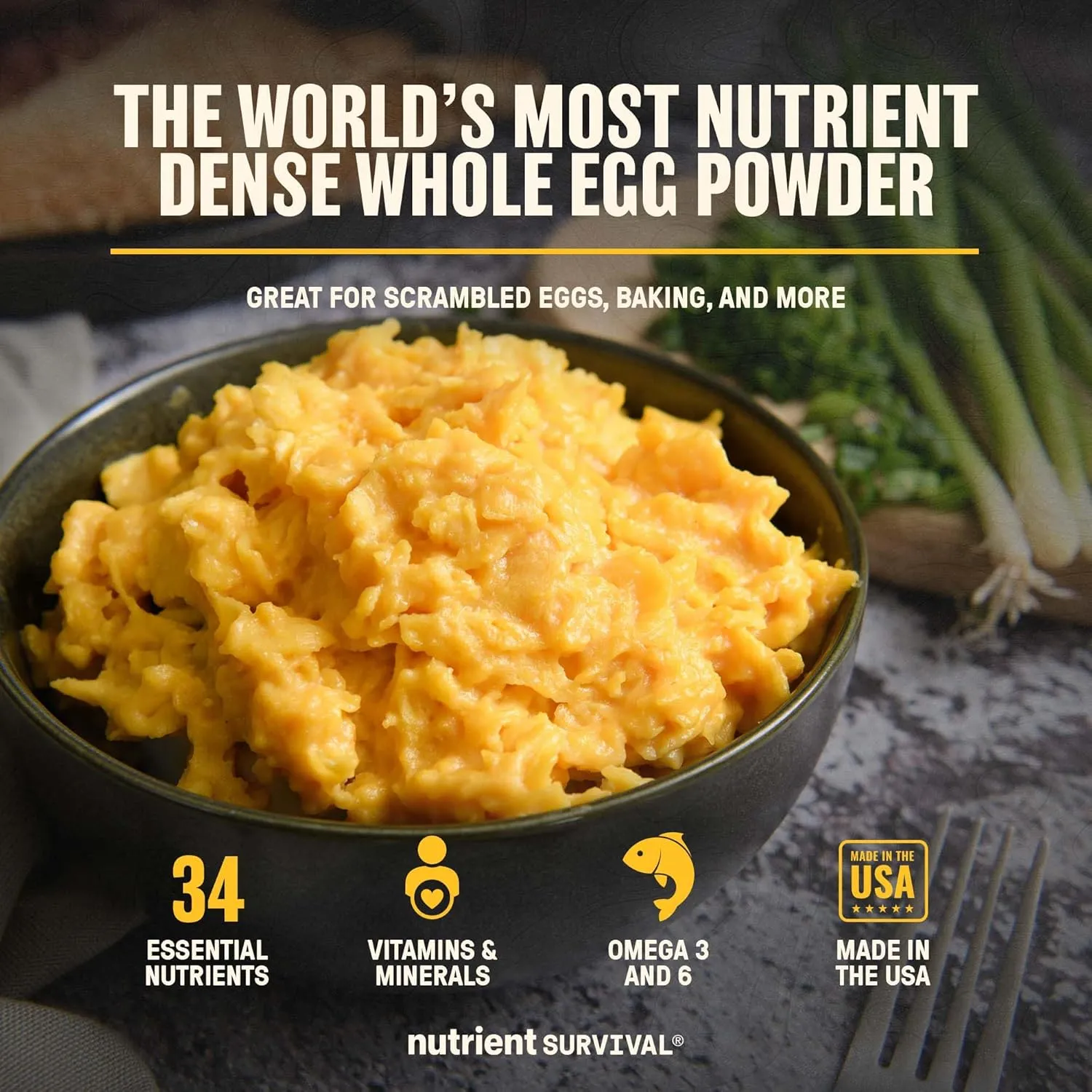 70 Egg Equivalent Nutrient Survival Vitamin Powdered Eggs Blend, Freeze Dried Prepper Supplies & Emergency Food Supply, 33 Essential Nutrients, Gluten Free, Shelf Stable Up to 25 Years