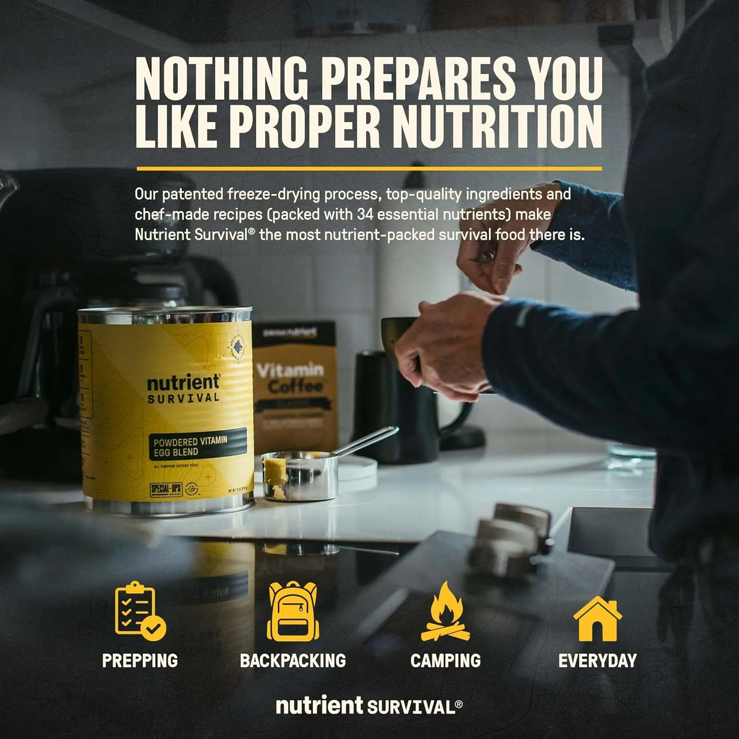 70 Egg Equivalent Nutrient Survival Vitamin Powdered Eggs Blend, Freeze Dried Prepper Supplies & Emergency Food Supply, 33 Essential Nutrients, Gluten Free, Shelf Stable Up to 25 Years