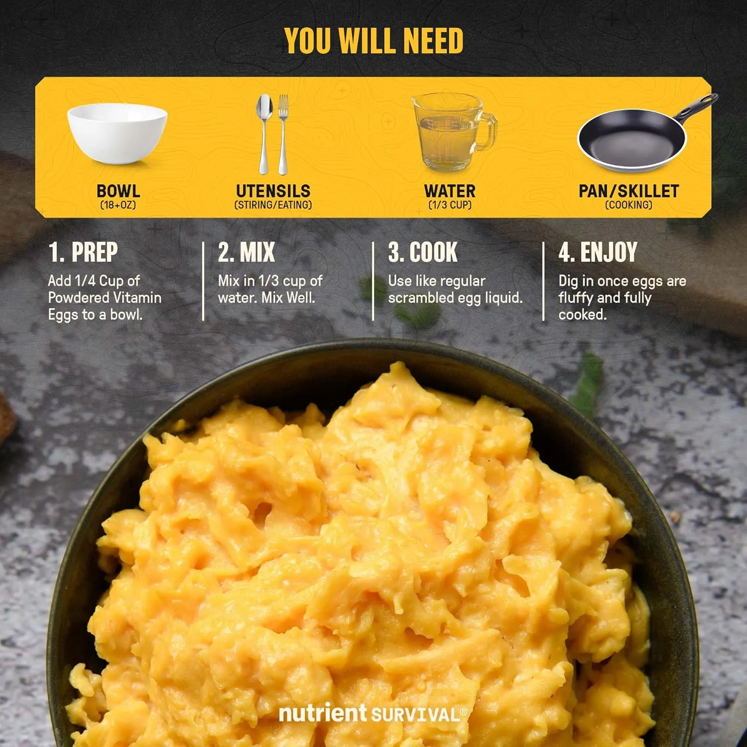 70 Egg Equivalent Nutrient Survival Vitamin Powdered Eggs Blend, Freeze Dried Prepper Supplies & Emergency Food Supply, 33 Essential Nutrients, Gluten Free, Shelf Stable Up to 25 Years