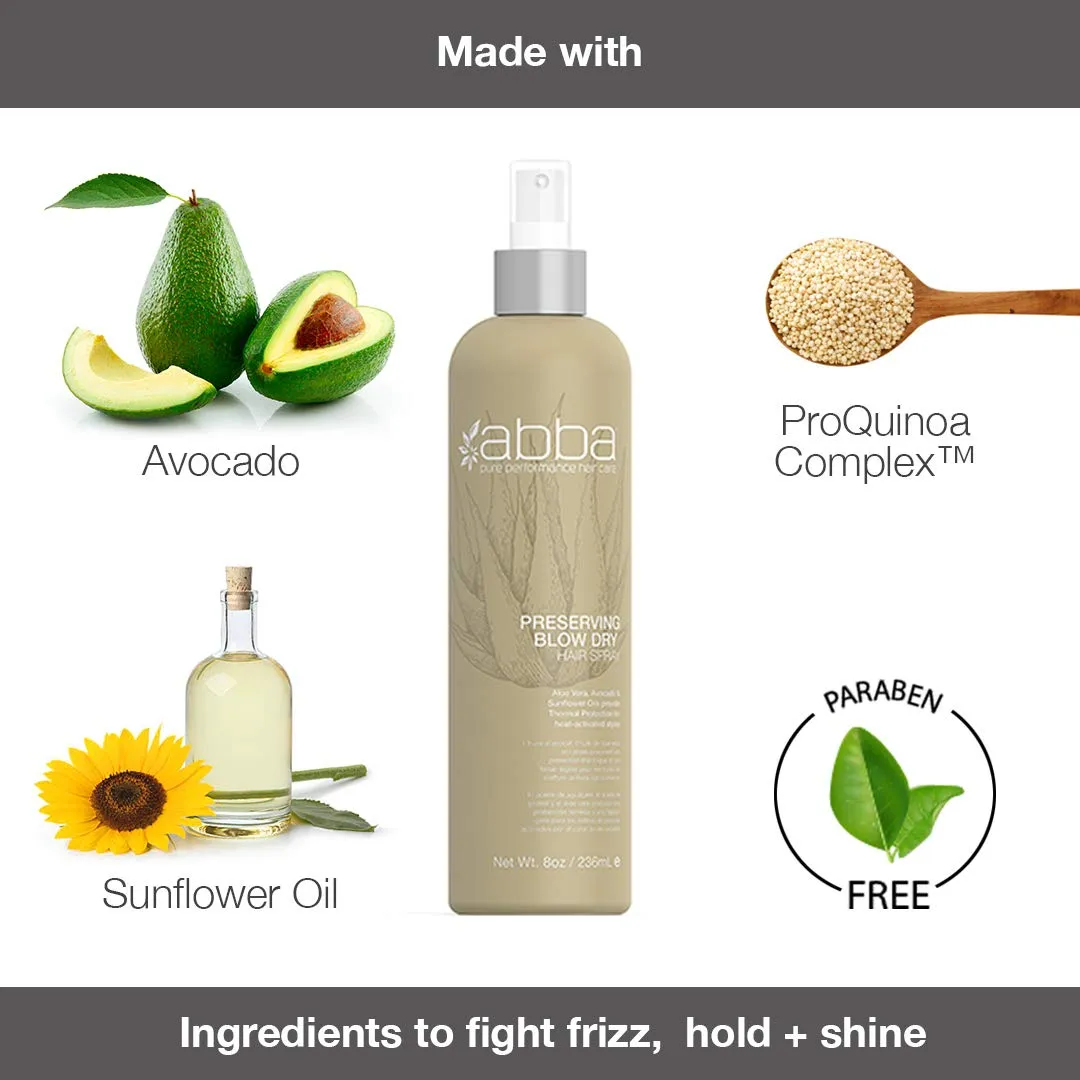 ABBA Preserving Blow Dry Hair Spray, Aloe Vera, Avocado & Sunflower Oils