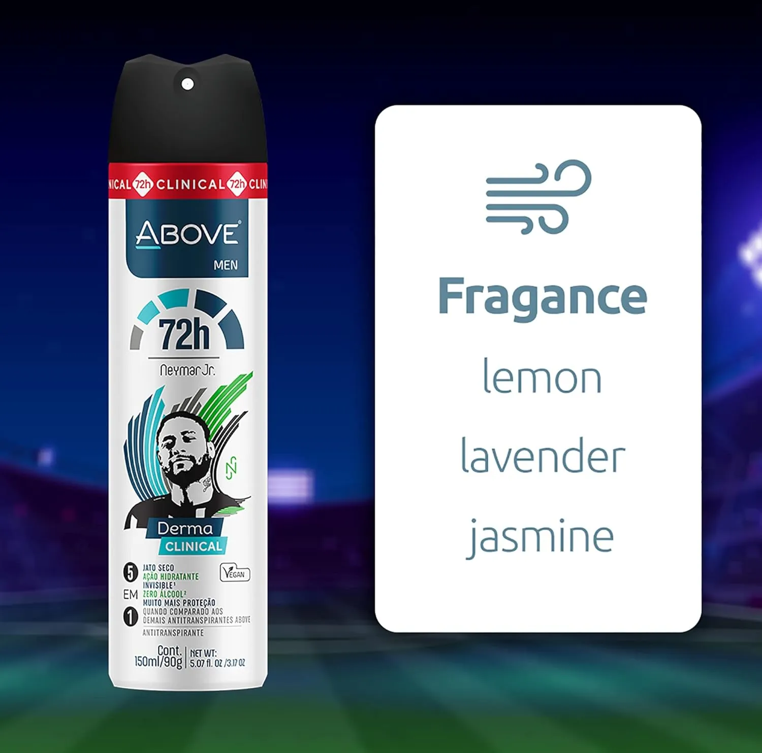 ABOVE Neymar Jr - 72 Hours Derma Clinical Antiperspirant Deodorant Set for Men - Dry Spray Protects Against Sweat and Body Odor - Delivers Instant Freshness - Alcohol and Stain Free - 4 pc
