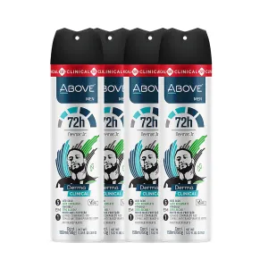 ABOVE Neymar Jr - 72 Hours Derma Clinical Antiperspirant Deodorant Set for Men - Dry Spray Protects Against Sweat and Body Odor - Delivers Instant Freshness - Alcohol and Stain Free - 4 pc