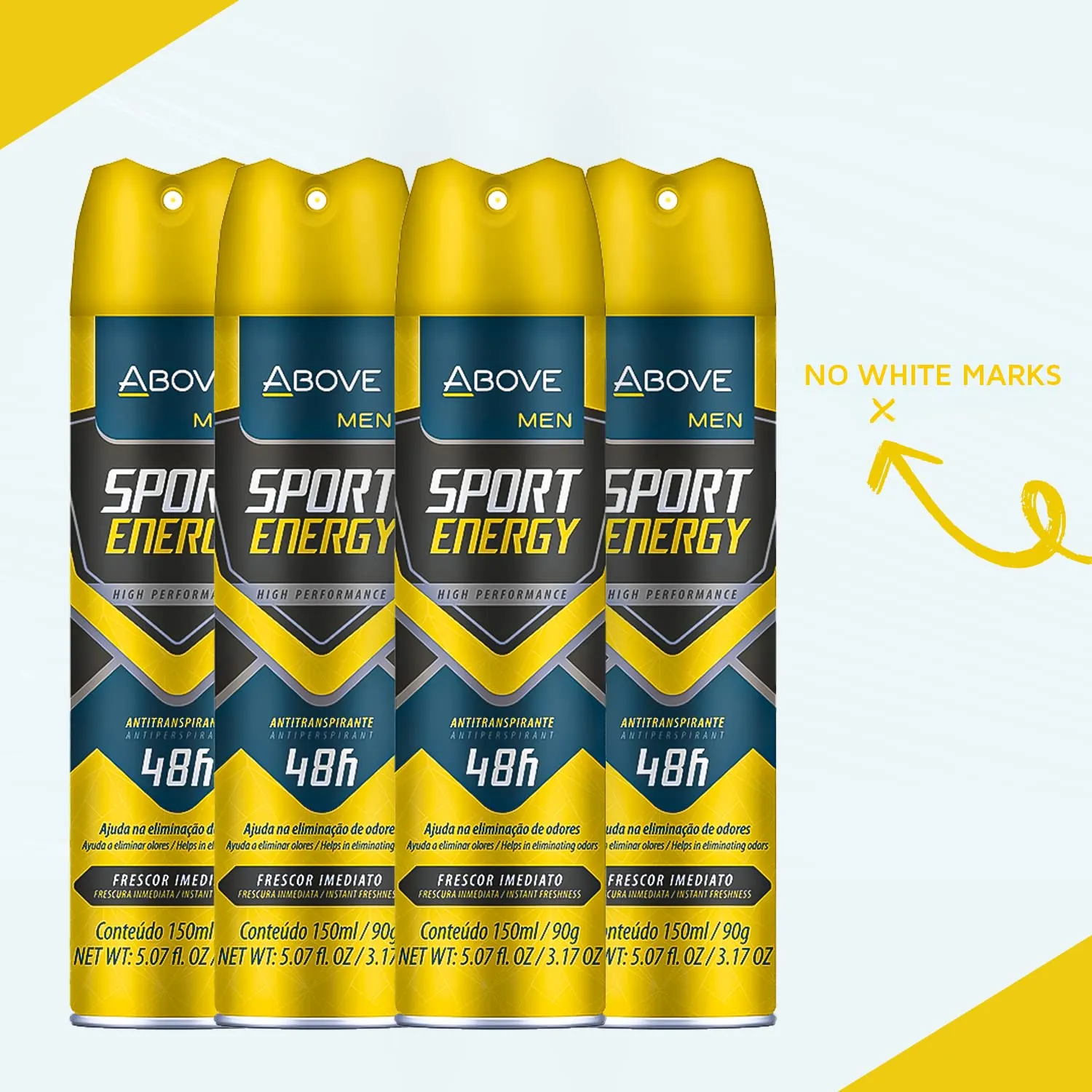 ABOVE Sport Energy - 48 Hours Antiperspirant Deodorant for Men - Woody, Floral Fragrance - Dry Spray Protects Against Sweat and Body Odor - Delivers Instant Freshness - Alcohol Free - 4 pc