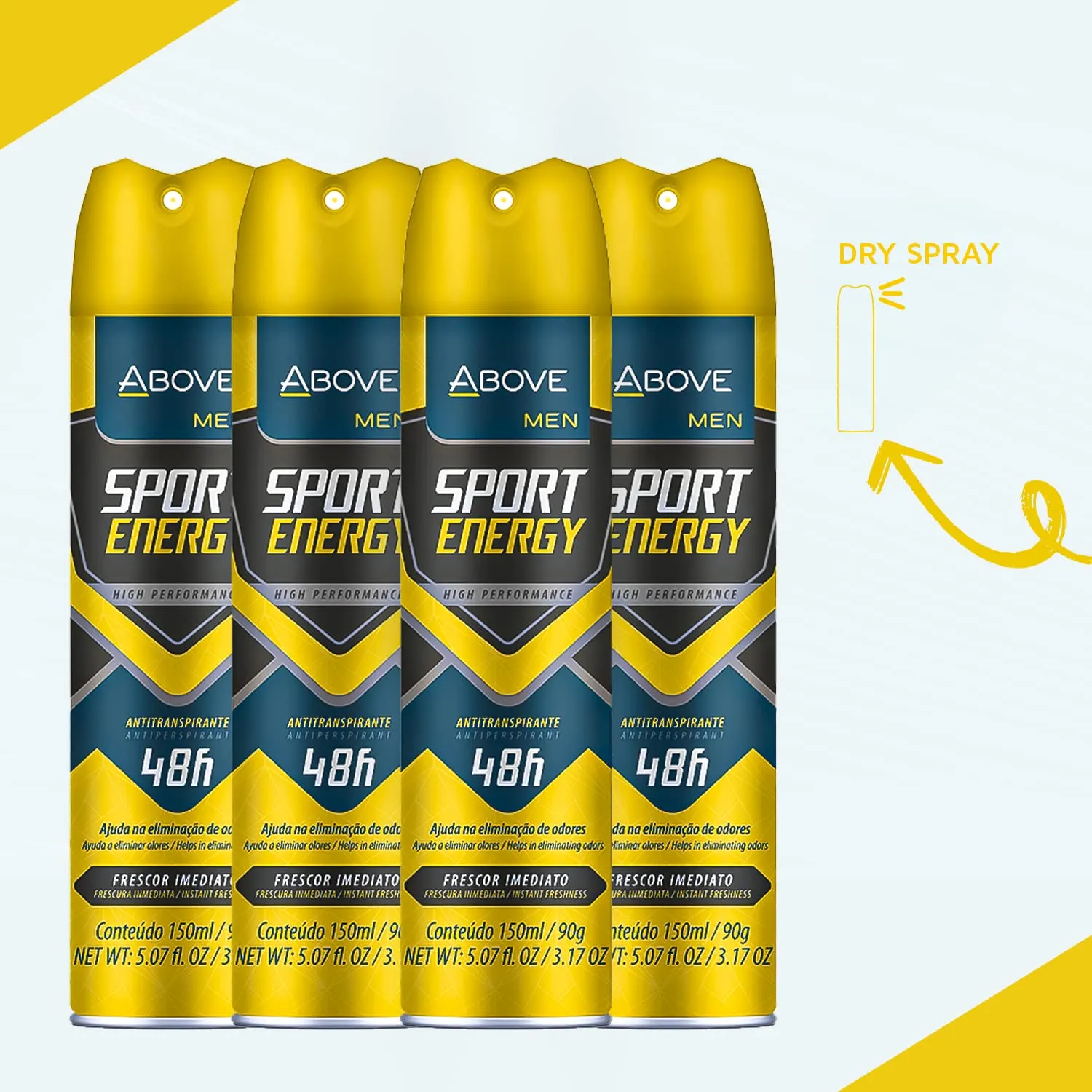 ABOVE Sport Energy - 48 Hours Antiperspirant Deodorant for Men - Woody, Floral Fragrance - Dry Spray Protects Against Sweat and Body Odor - Delivers Instant Freshness - Alcohol Free - 4 pc