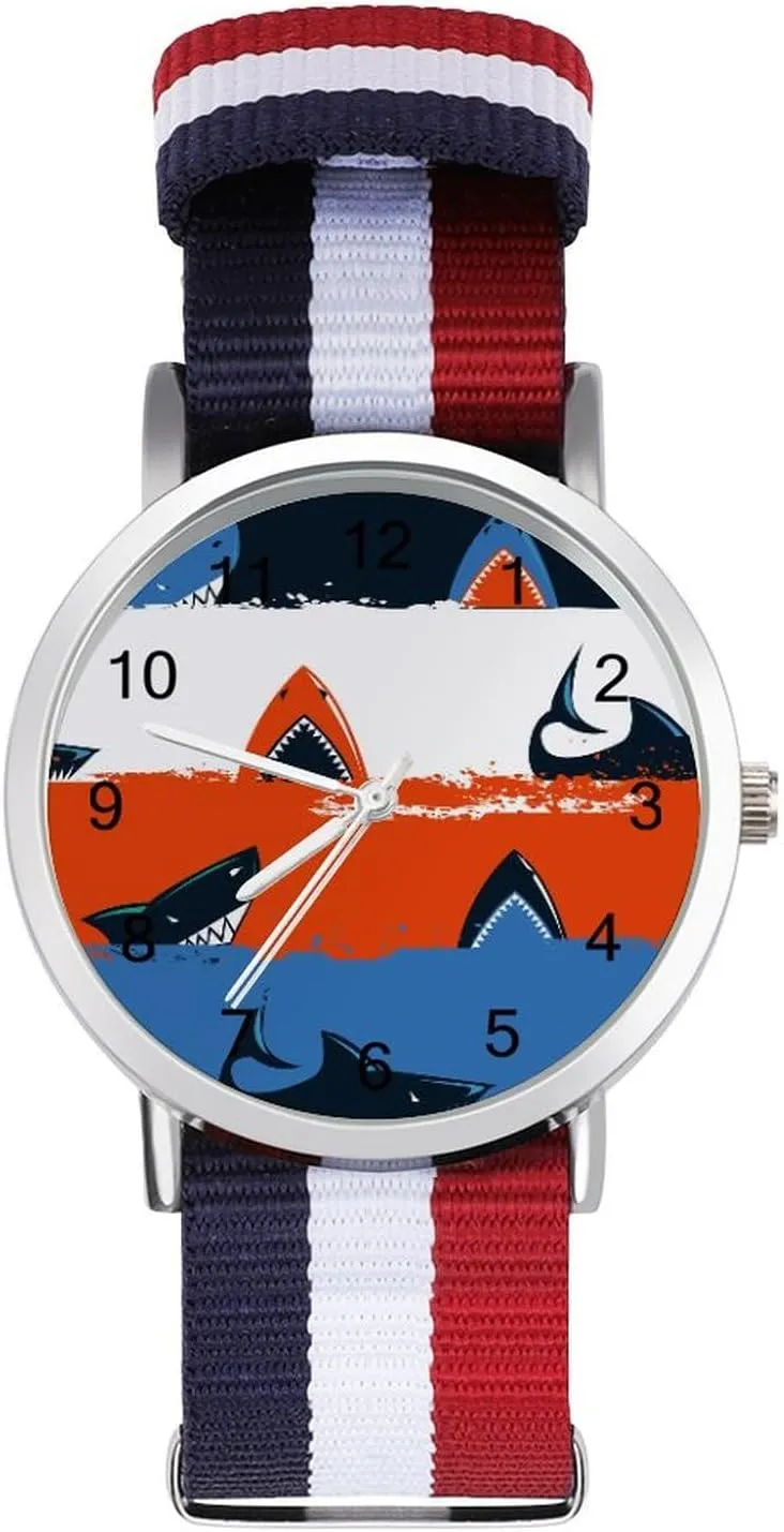 Abstract Shark with Stripe Funny Wrist Watches for Men Women Fashion Graphic Watch for Work Workout