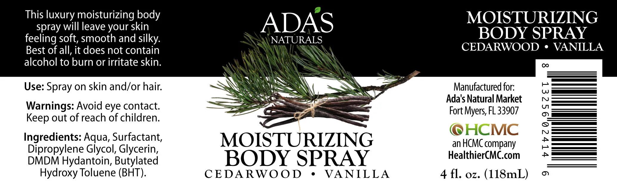 Ada's Naturals - Moisturizing Body Spray - Cedarwood • Vanilla (4 oz / 118mL)